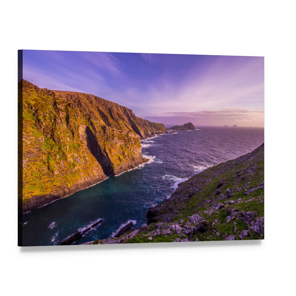 Kerry Cliffs at Golden Hour Canvas Wall Art, single panel gallery wrapped canvas, angled product view