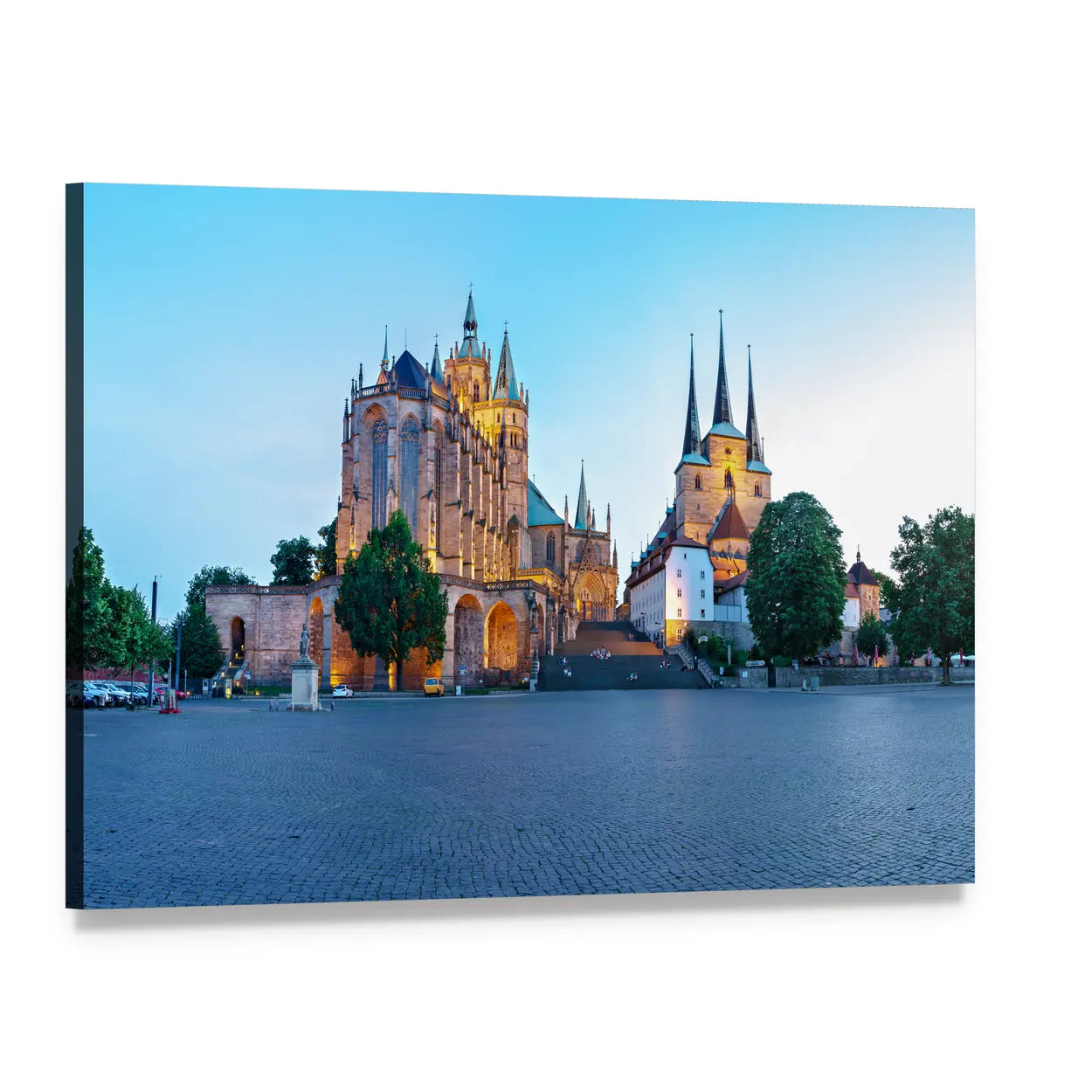 Erfurt Cathedral at Twilight Canvas Wall Art, single panel gallery wrapped canvas, angled product view