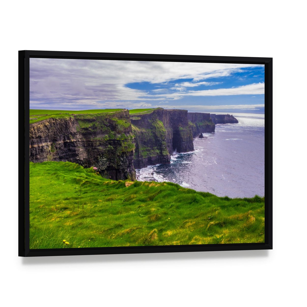 Cliffs of Moher, Ireland Canvas Wall Art, framed canvas in a black floater frame, angled product view