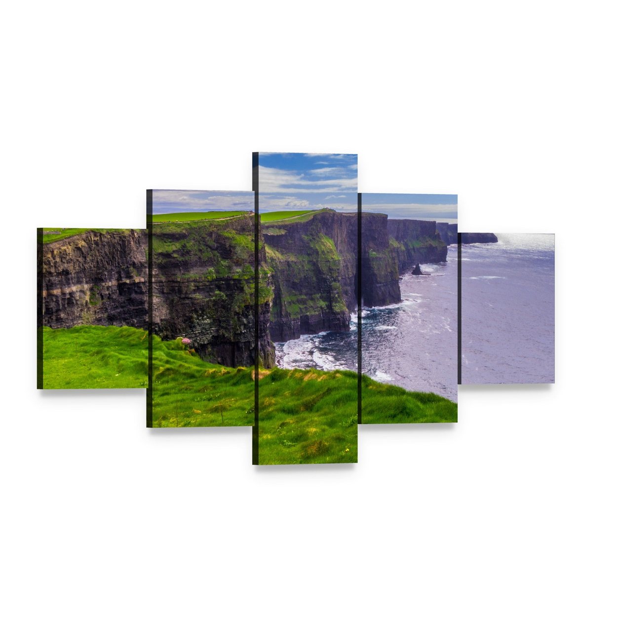 Cliffs of Moher, Ireland Canvas Wall Art, 5 panel 5 Star layout gallery wrapped canvas set, angled product view