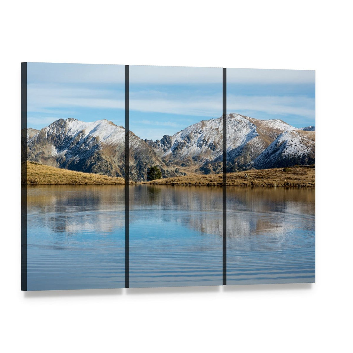 Lake Querol in Winter Canvas Wall Art, 3 panel 3 Horizontal layout gallery wrapped canvas set, angled product view