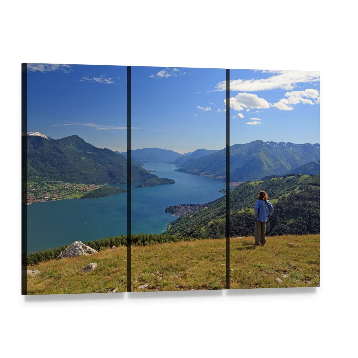 Como Lake Overlook Canvas Wall Art, 3 panel 3 Horizontal layout gallery wrapped canvas set, angled product view