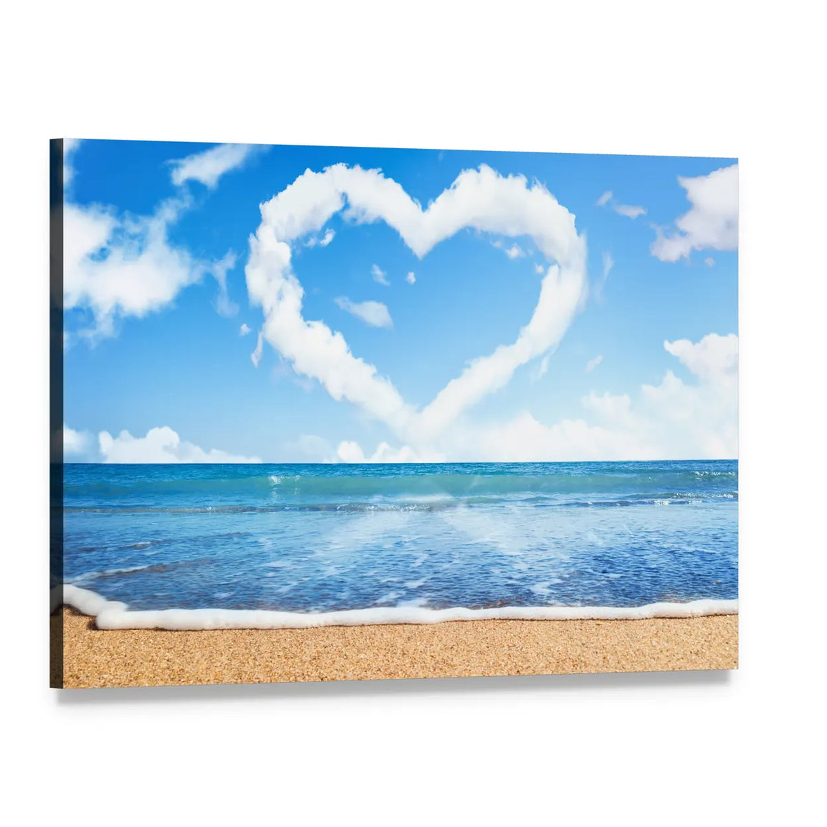 Heart-shaped Cloud Over Beach Canvas Wall Art, single panel gallery wrapped canvas, angled product view
