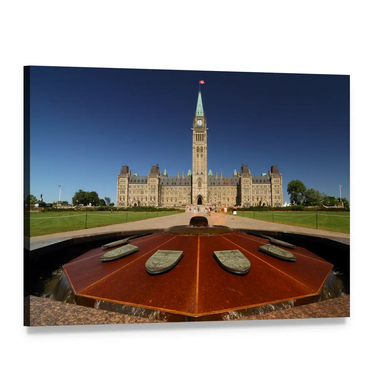 Parliament Hill Fountain and Clock Tower Canvas Wall Art, single panel gallery wrapped canvas, angled product view