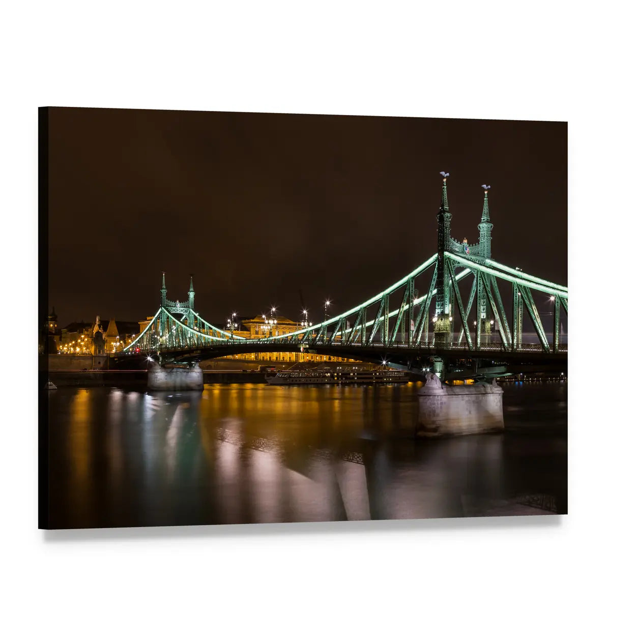 Liberty Bridge at Night, Budapest Canvas Wall Art, single panel gallery wrapped canvas, angled product view