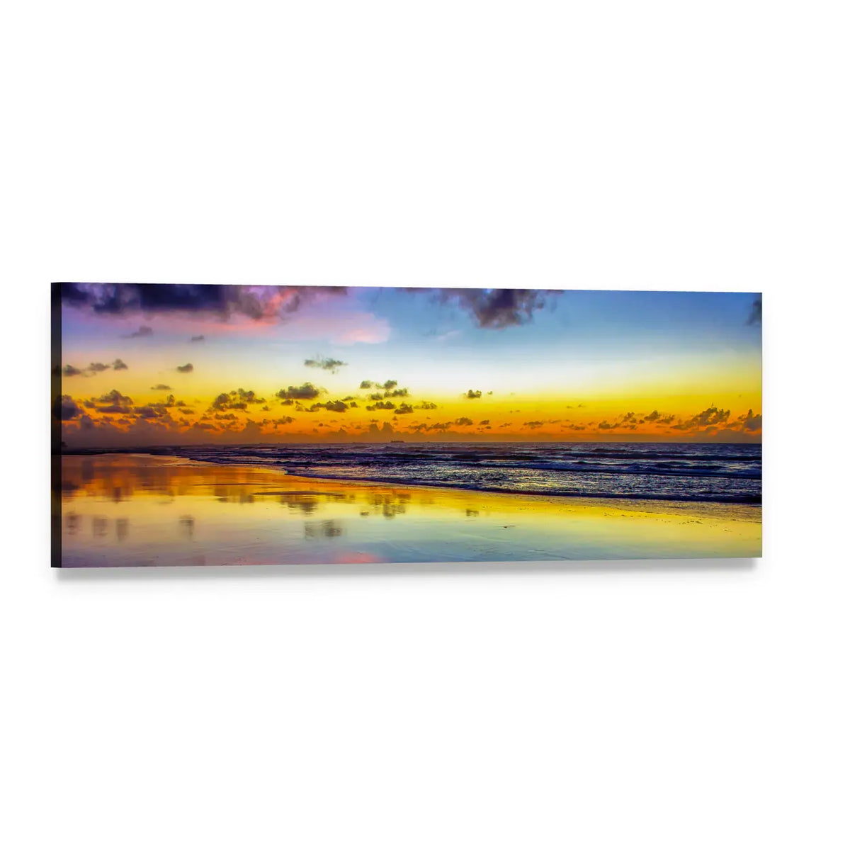 Purple Twilight Over Brazilian Beach Panoramic Canvas Wall Art, single panel gallery wrapped canvas, angled product view