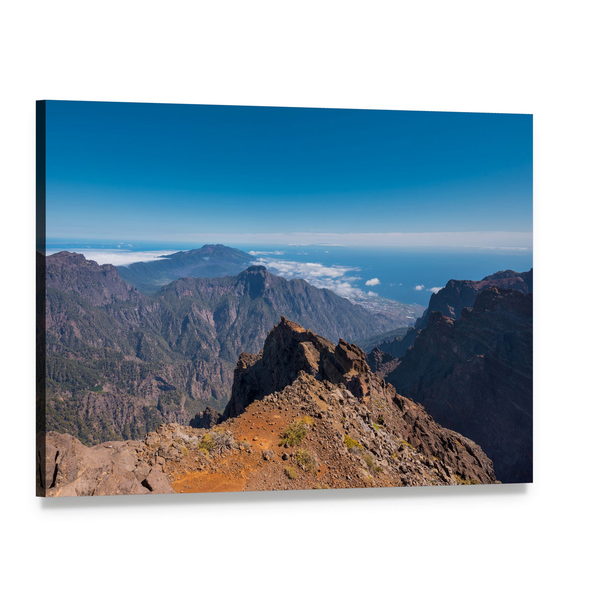 Roque De Los Muchachos Mountain Coast Canvas Wall Art, single panel gallery wrapped canvas, angled product view