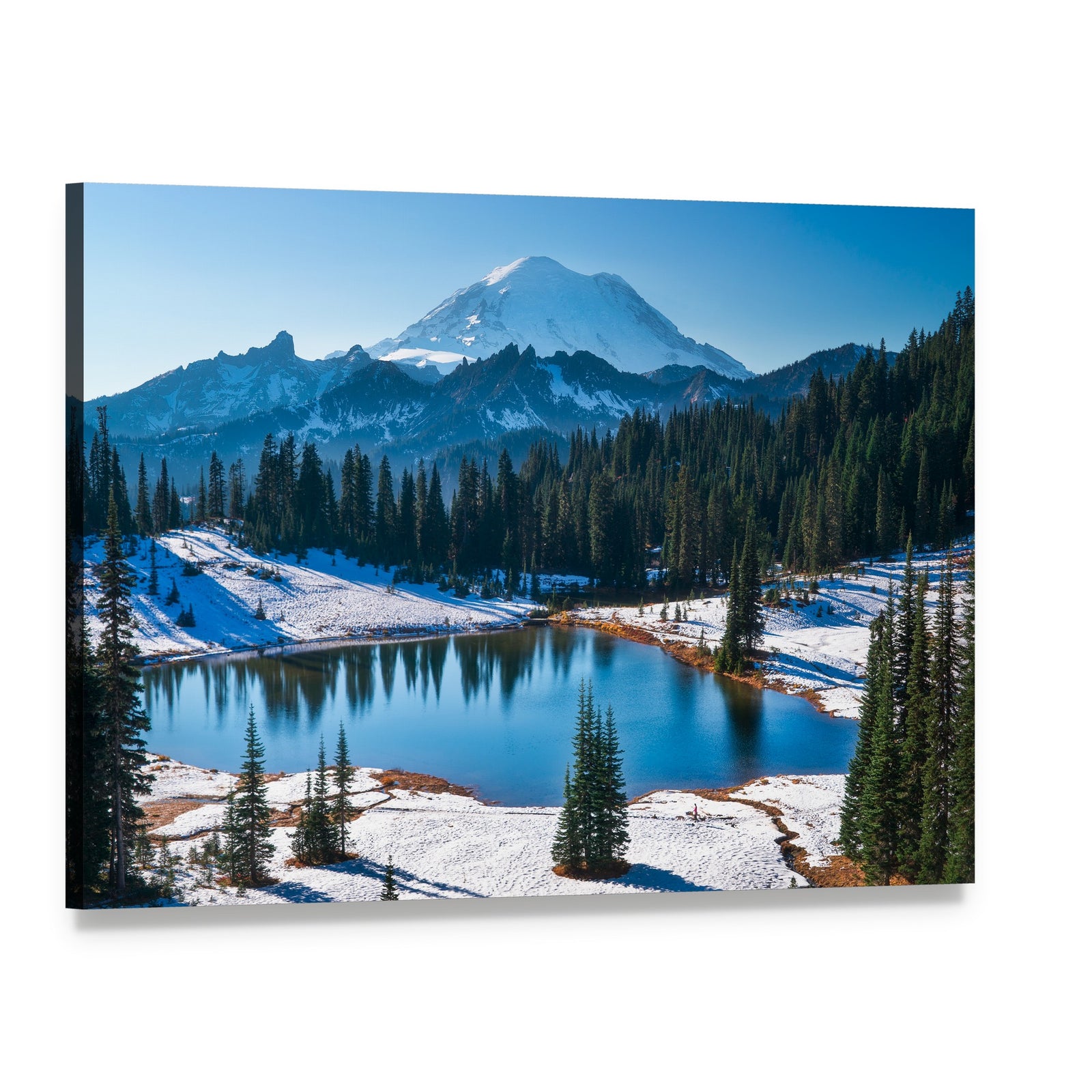 Tipsoo Lake in Winter Canvas Wall Art, single panel gallery wrapped canvas, angled product view