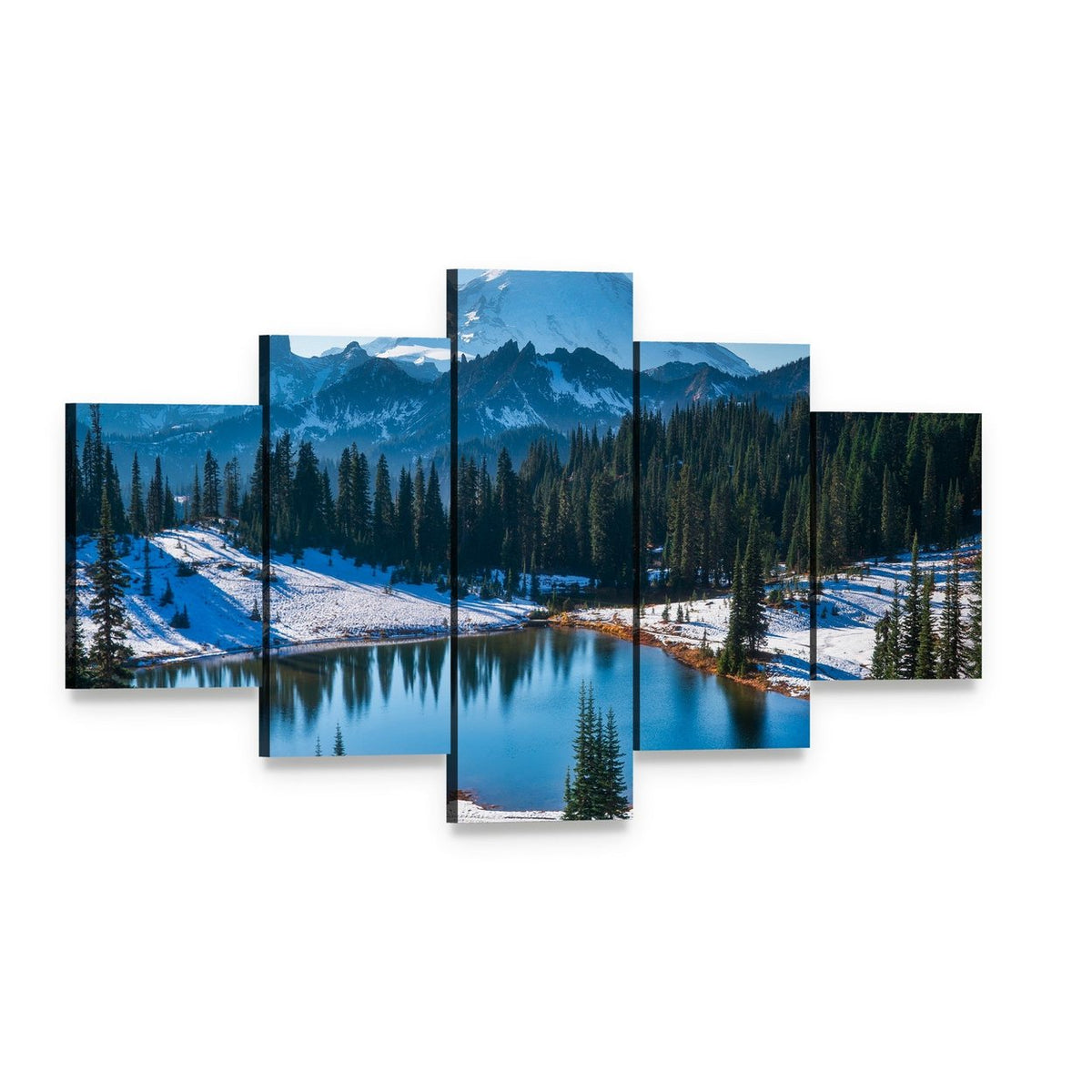 Tipsoo Lake in Winter Canvas Wall Art, 5 panel 5 Star layout gallery wrapped canvas set, angled product view