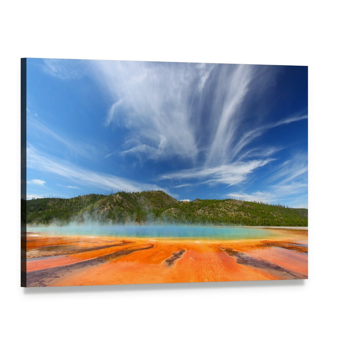Vivid Colors of Grand Prismatic Spring Canvas Wall Art, single panel gallery wrapped canvas, angled product view