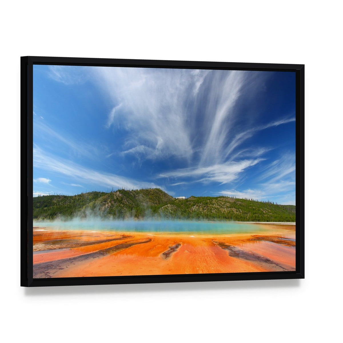 Vivid Colors of Grand Prismatic Spring Canvas Wall Art, framed canvas in a black floater frame, angled product view