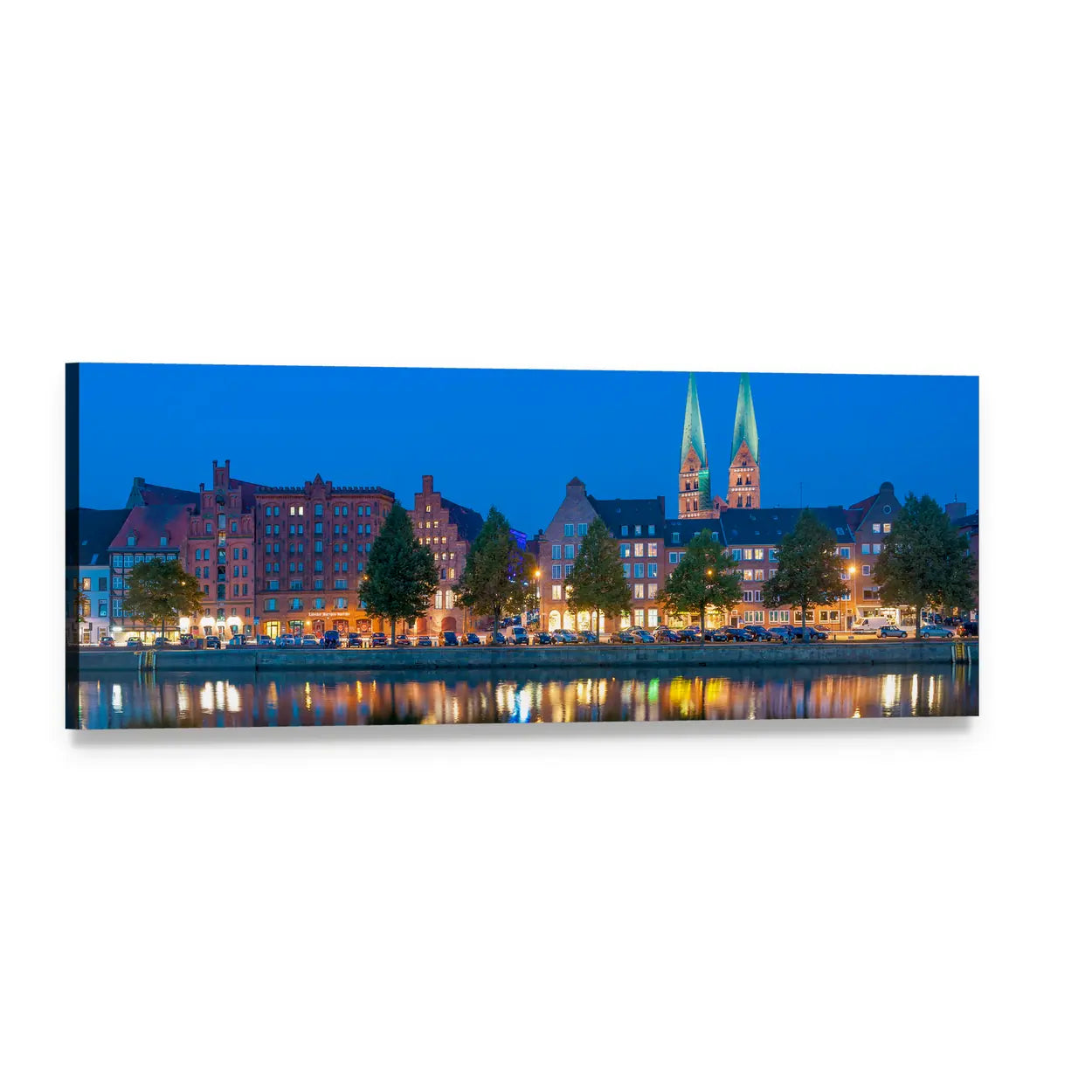 River Untertrave Church Reflections Panoramic Canvas Wall Art, single panel gallery wrapped canvas, angled product view