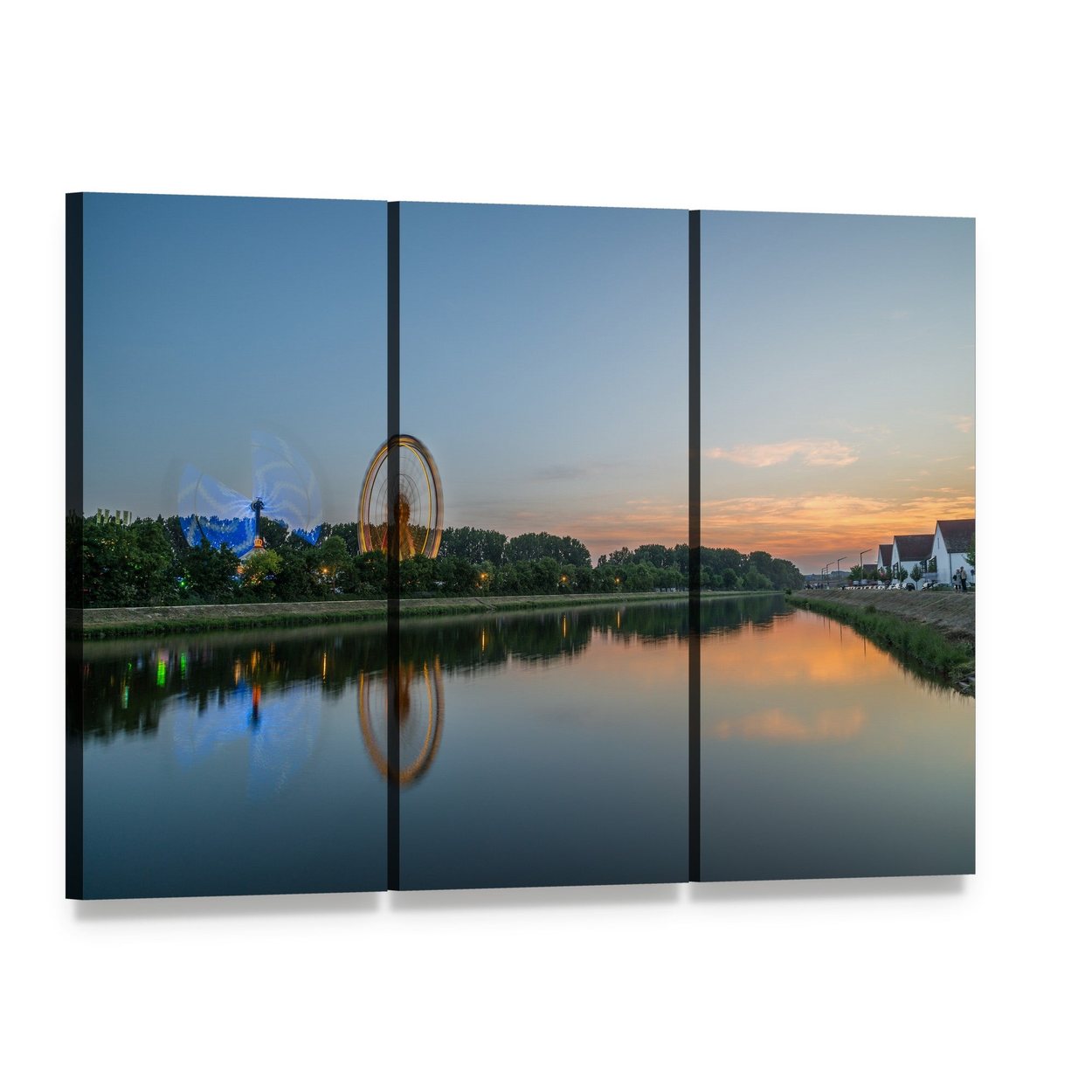 Ferris Wheel in Regensburg Canvas Wall Art, 3 panel 3 Horizontal layout gallery wrapped canvas set, angled product view