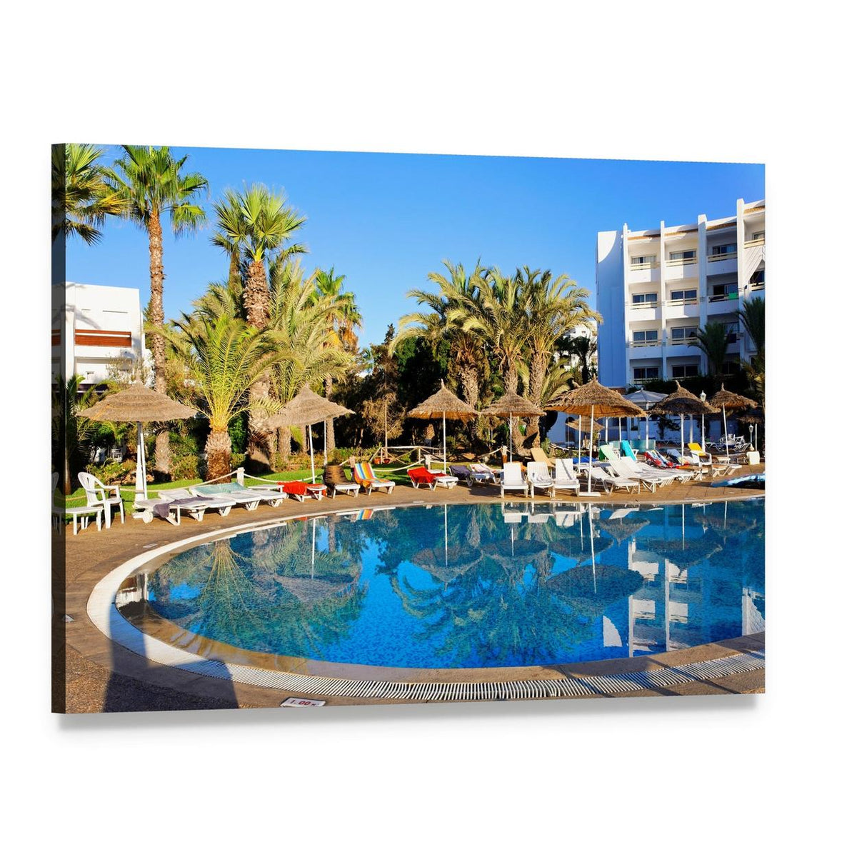 Tropical Resort Swimming Pool Canvas Wall Art, single panel gallery wrapped canvas, angled product view