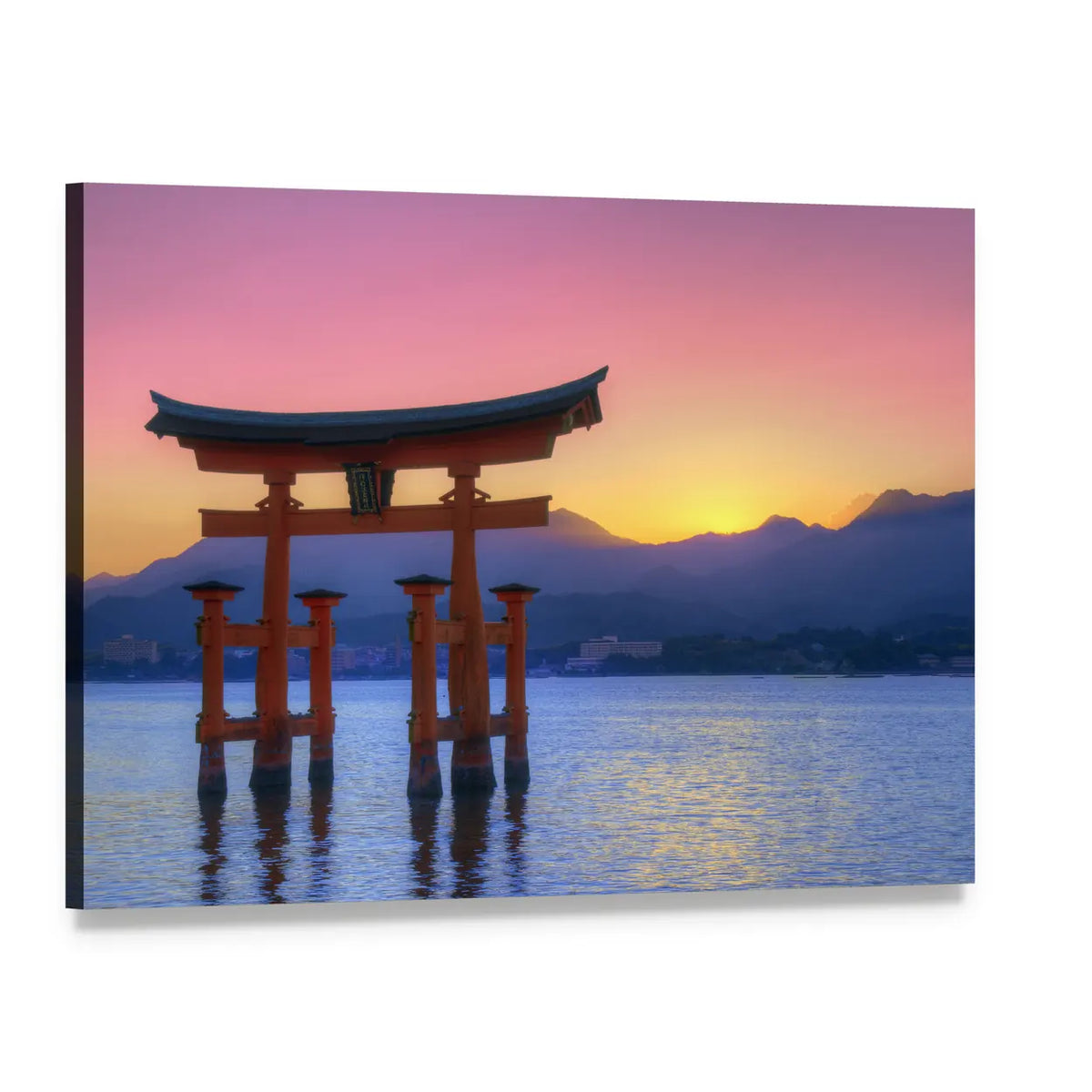 Itsukushima Torii Gate at Sunset Canvas Wall Art, single panel gallery wrapped canvas, angled product view