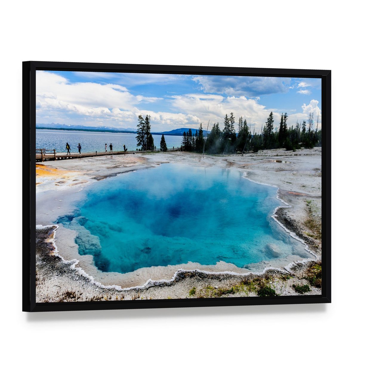 West Thumb Geyser Basin Landscape Canvas Wall Art, framed canvas in a black floater frame, angled product view