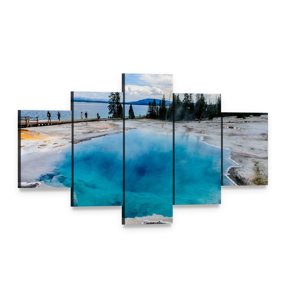 West Thumb Geyser Basin Landscape Canvas Wall Art, 5 panel 5 Star layout gallery wrapped canvas set, angled product view