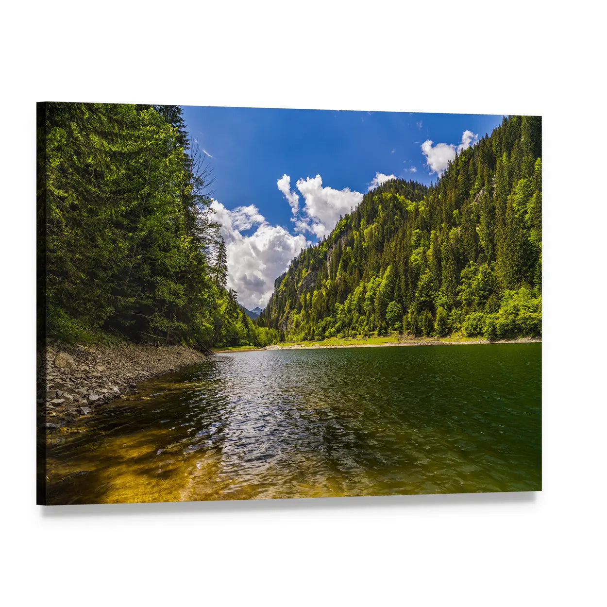 Lake in Parang Mountains Canvas Wall Art, single panel gallery wrapped canvas, angled product view