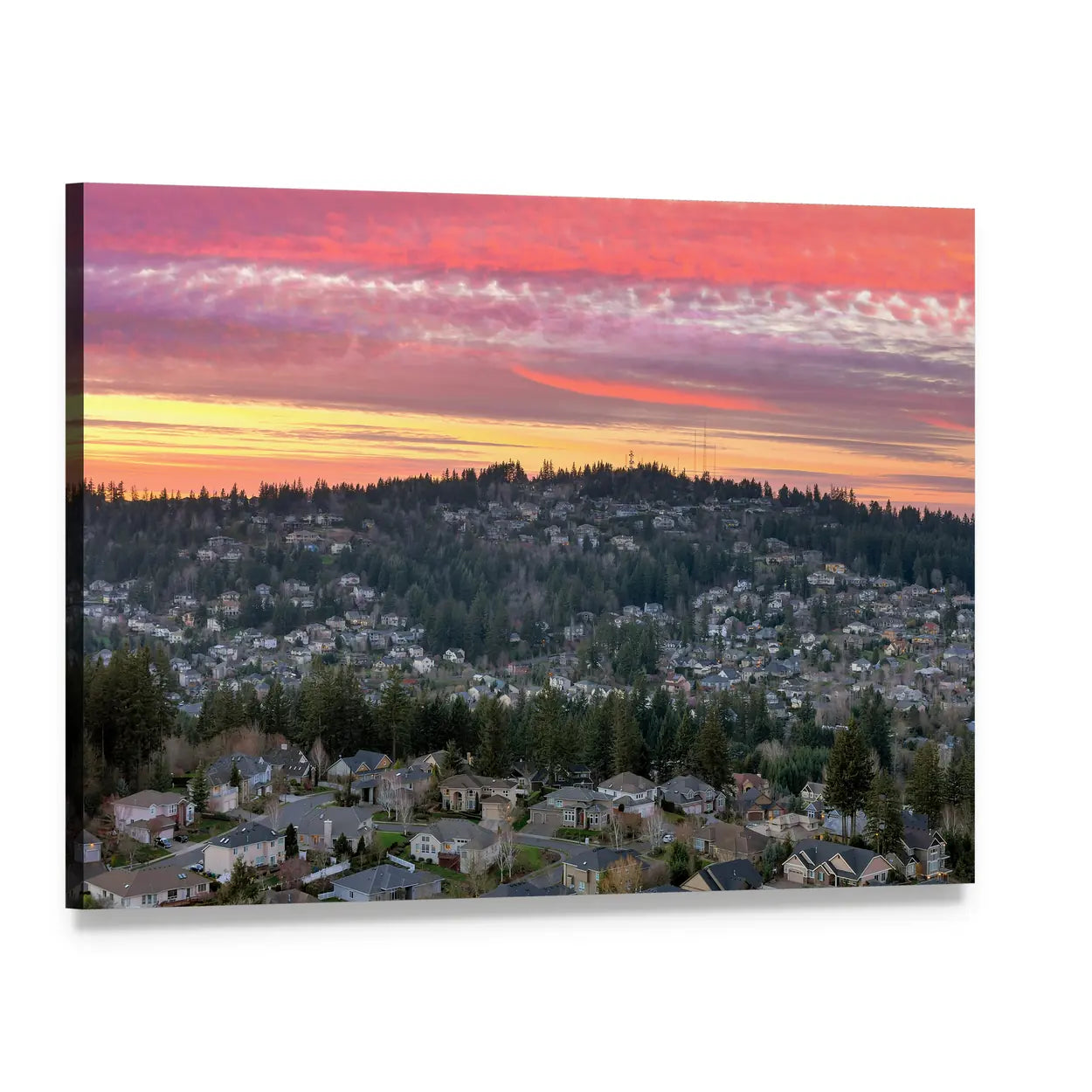 Oregon Valley at Sunset Canvas Wall Art, single panel gallery wrapped canvas, angled product view