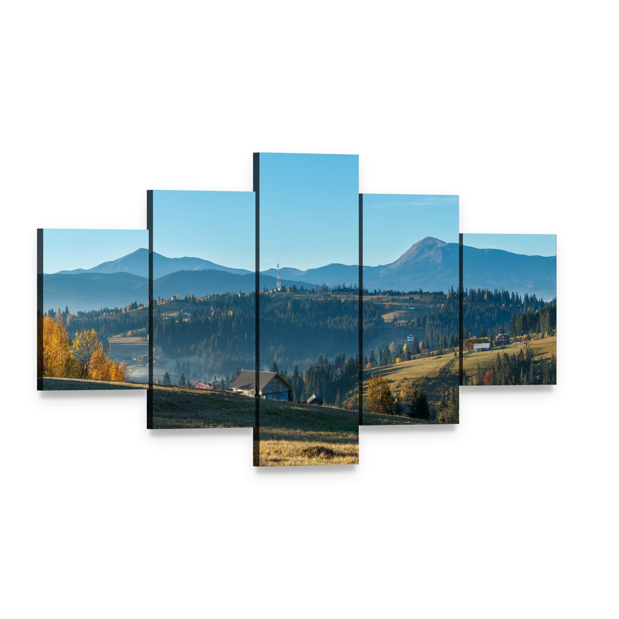 Morning in the Carpathian Mountains Canvas Wall Art, 5 panel 5 Star layout gallery wrapped canvas set, angled product view