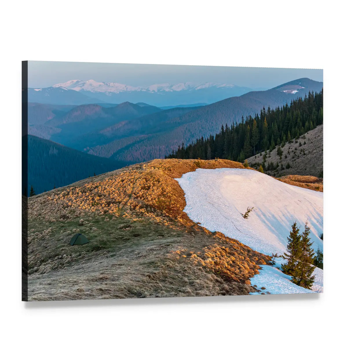 Spring Sunrise in the Carpathian Mountains Canvas Wall Art, single panel gallery wrapped canvas, angled product view