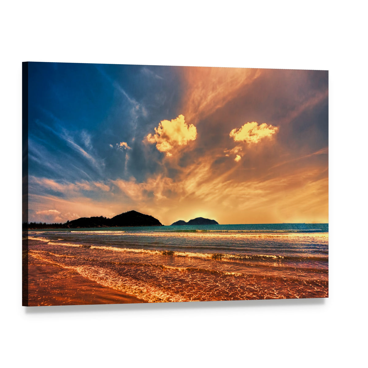 Tropical Sunset on Hainan Beach Canvas Wall Art, single panel gallery wrapped canvas, angled product view