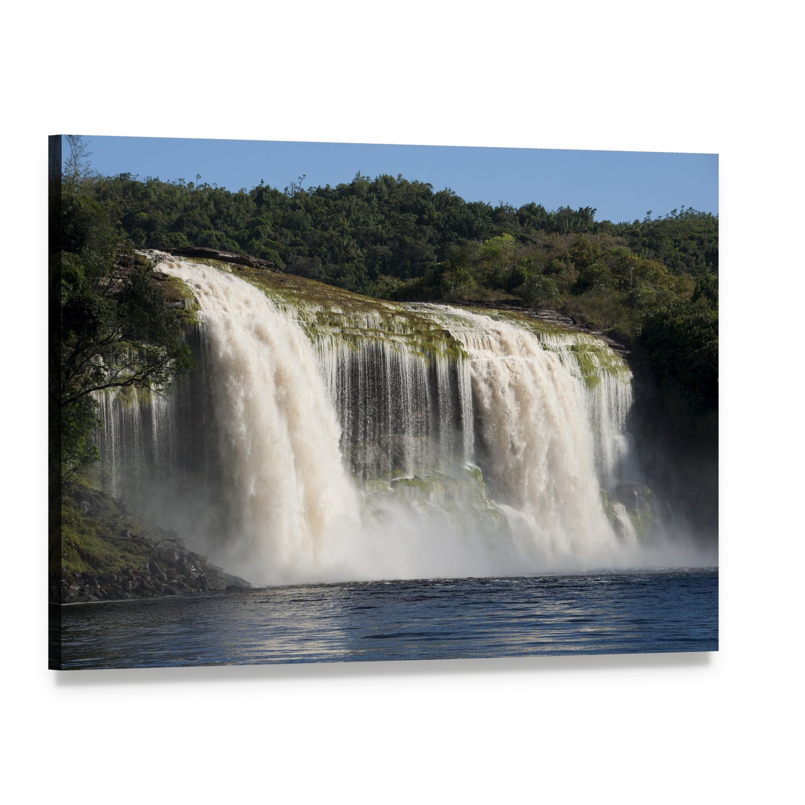 Cascading Waterfall in Lush Forest Canvas Wall Art, single panel gallery wrapped canvas, angled product view
