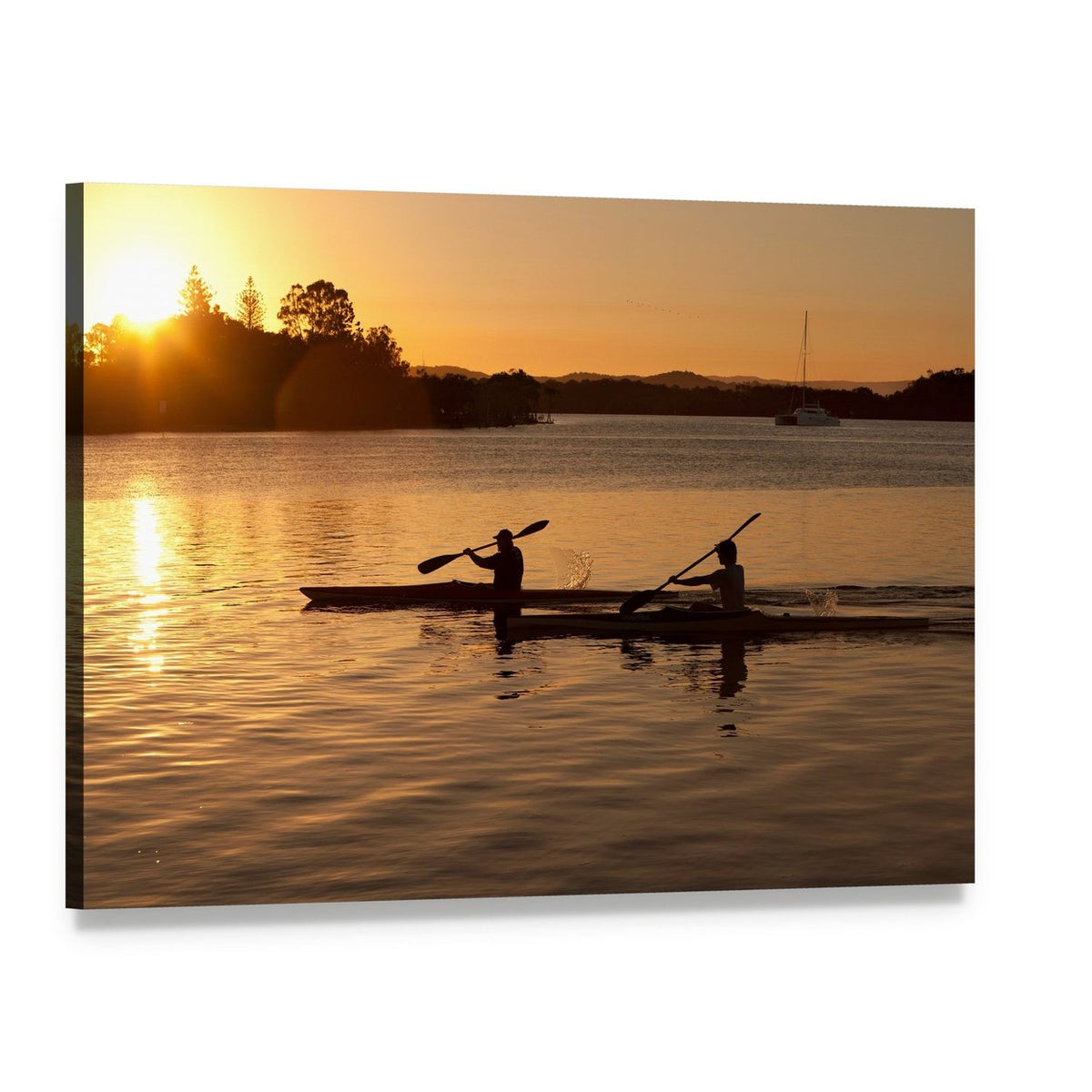 Sunset Kayaking on Calm Waters Canvas Wall Art, single panel gallery wrapped canvas, angled product view