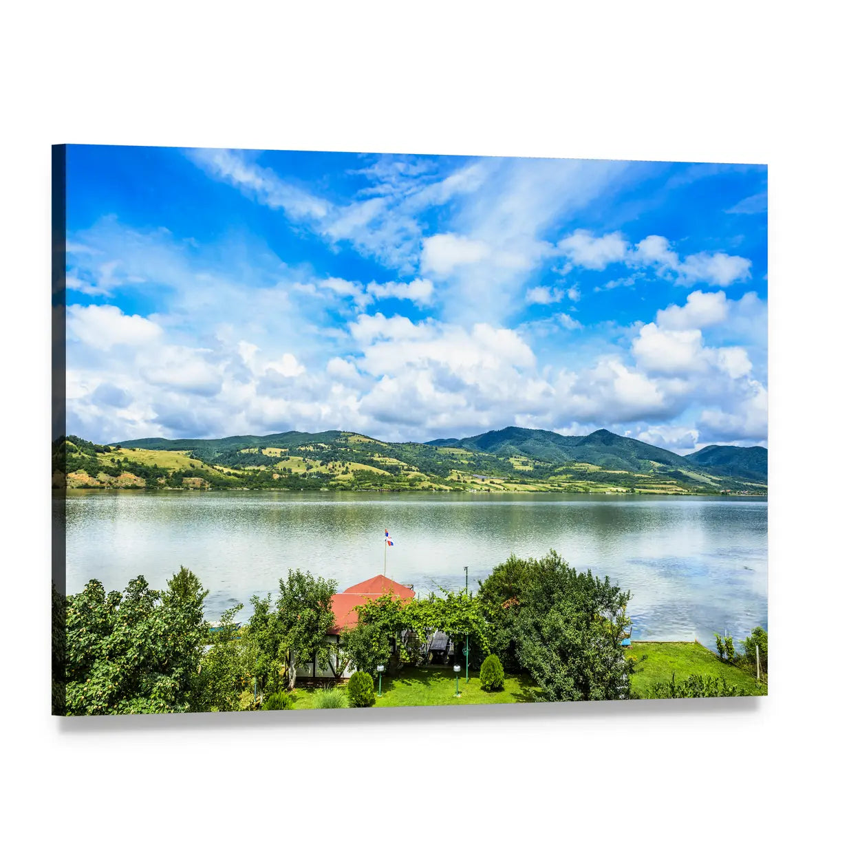 Backyard on Danube River Canvas Wall Art, single panel gallery wrapped canvas, angled product view