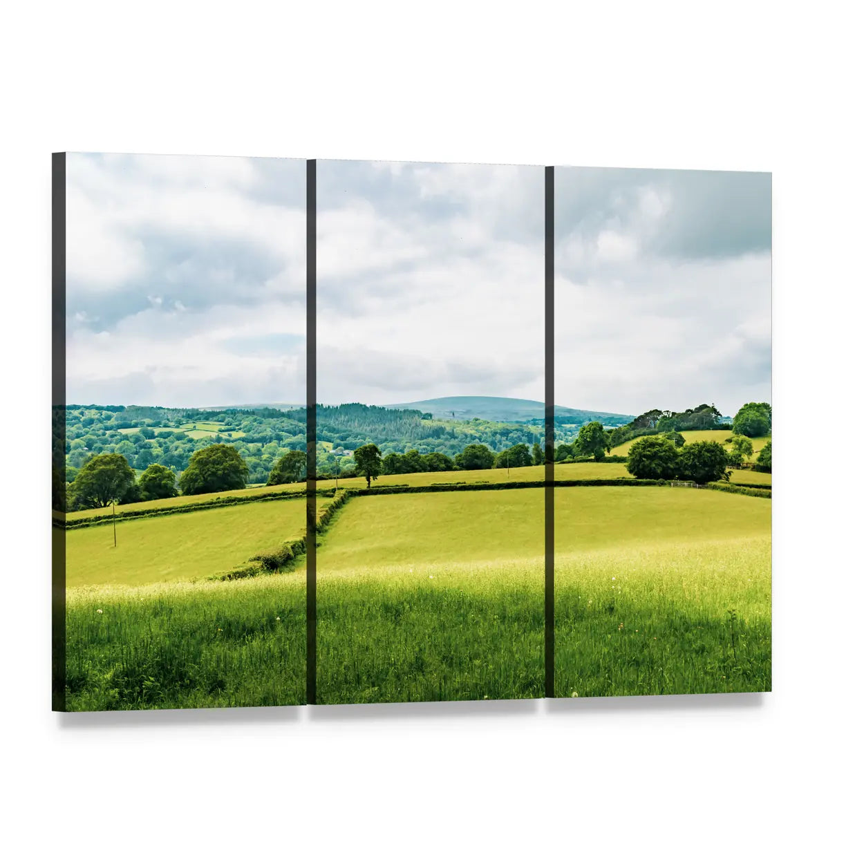 Farmland with Stone Canvas Wall Art, 3 panel 3 Horizontal layout gallery wrapped canvas set, angled product view