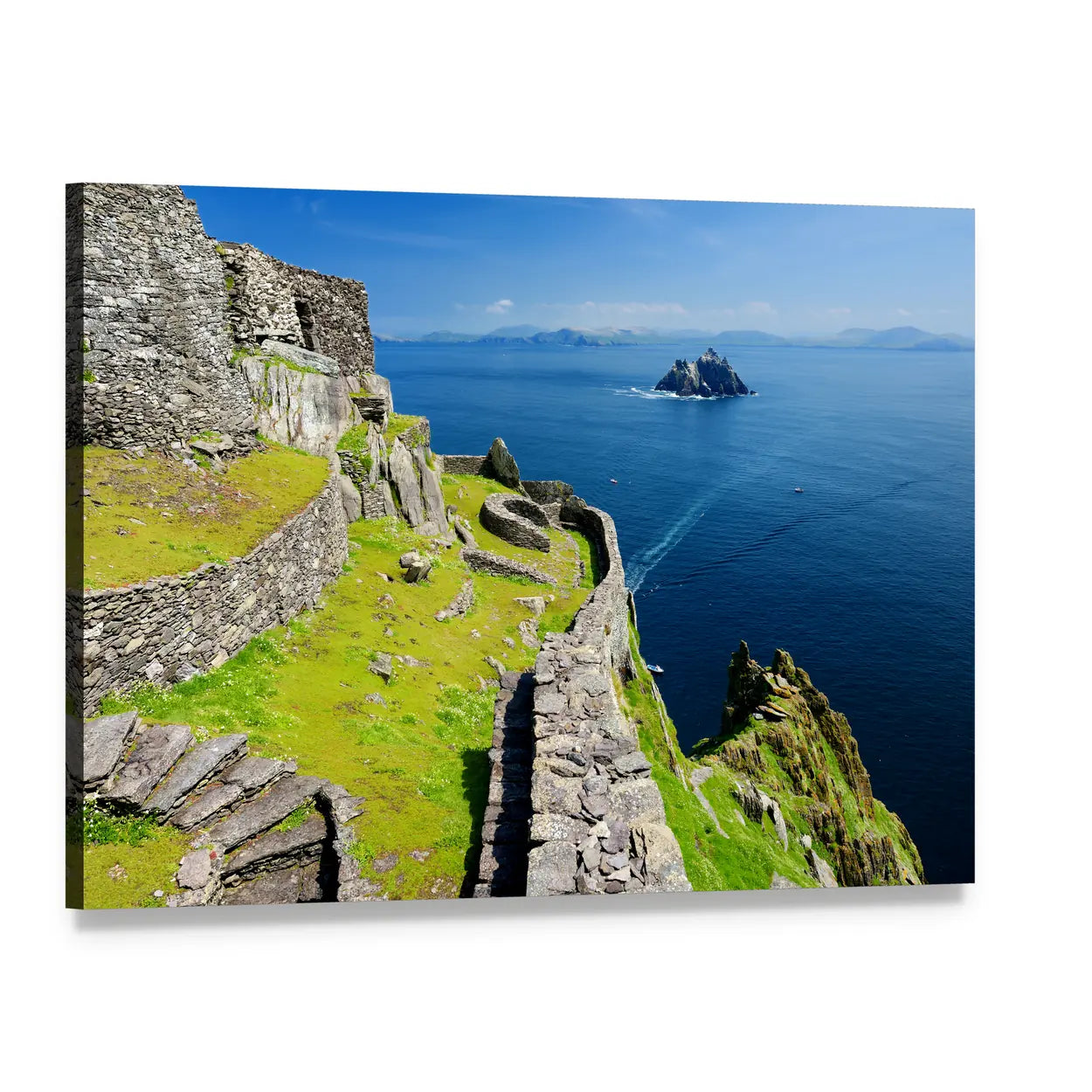 Ancient Monastery Ruins on Cliffside Canvas Wall Art, single panel gallery wrapped canvas, angled product view