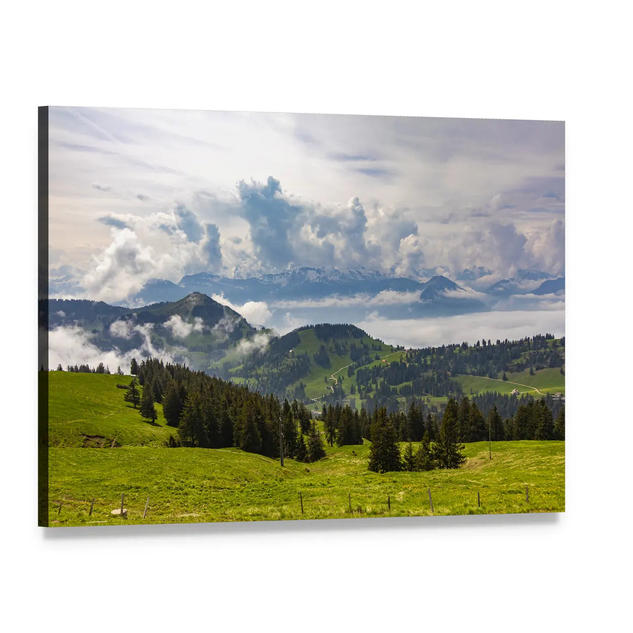 View of the Swiss Alps Canvas Wall Art, single panel gallery wrapped canvas, angled product view