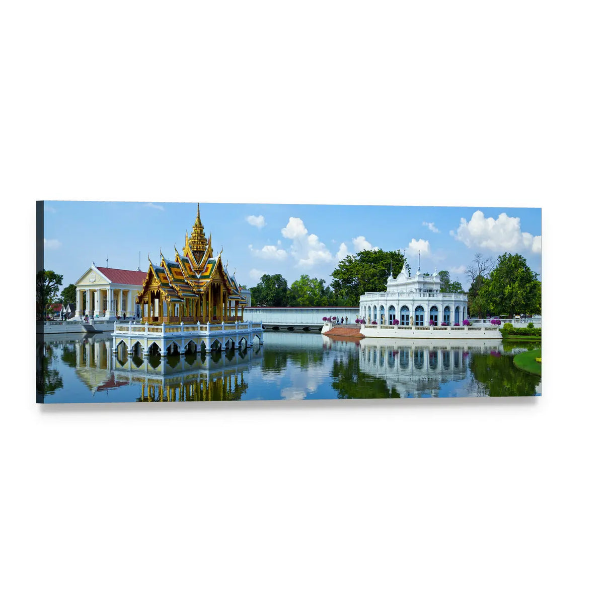 Aisawan Pavilion at Bang Pa-in Palace Panoramic Canvas Wall Art, single panel gallery wrapped canvas, angled product view