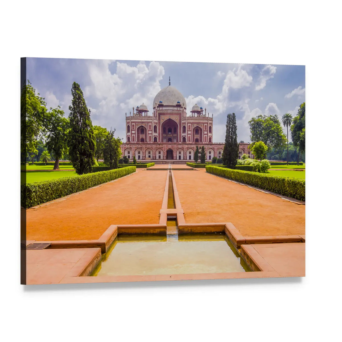 Humayun's Tomb with Reflecting Pool Canvas Wall Art, single panel gallery wrapped canvas, angled product view