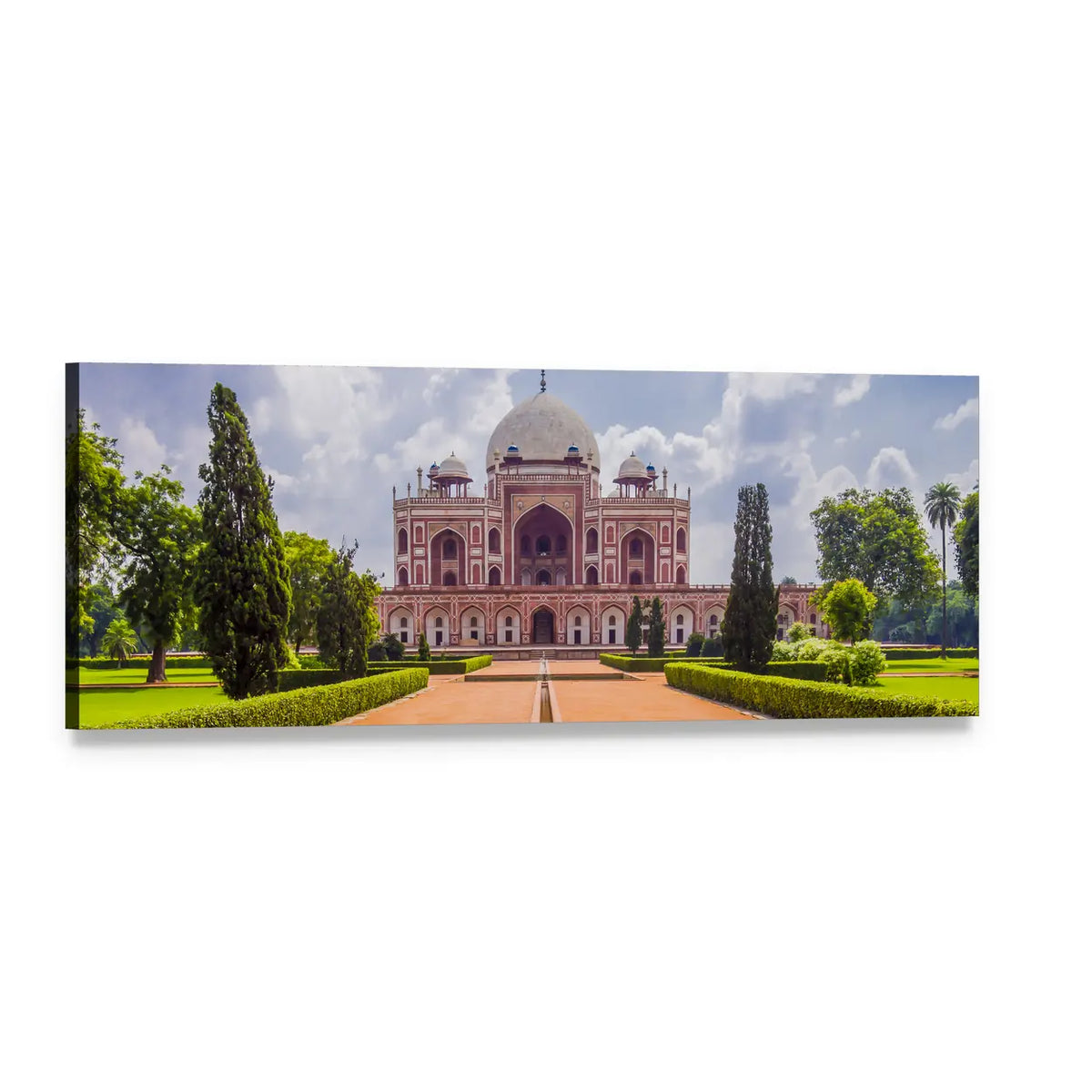 Humayun's Tomb in Mughal Charbagh Garden Panoramic Canvas Wall Art, single panel gallery wrapped canvas, angled product view