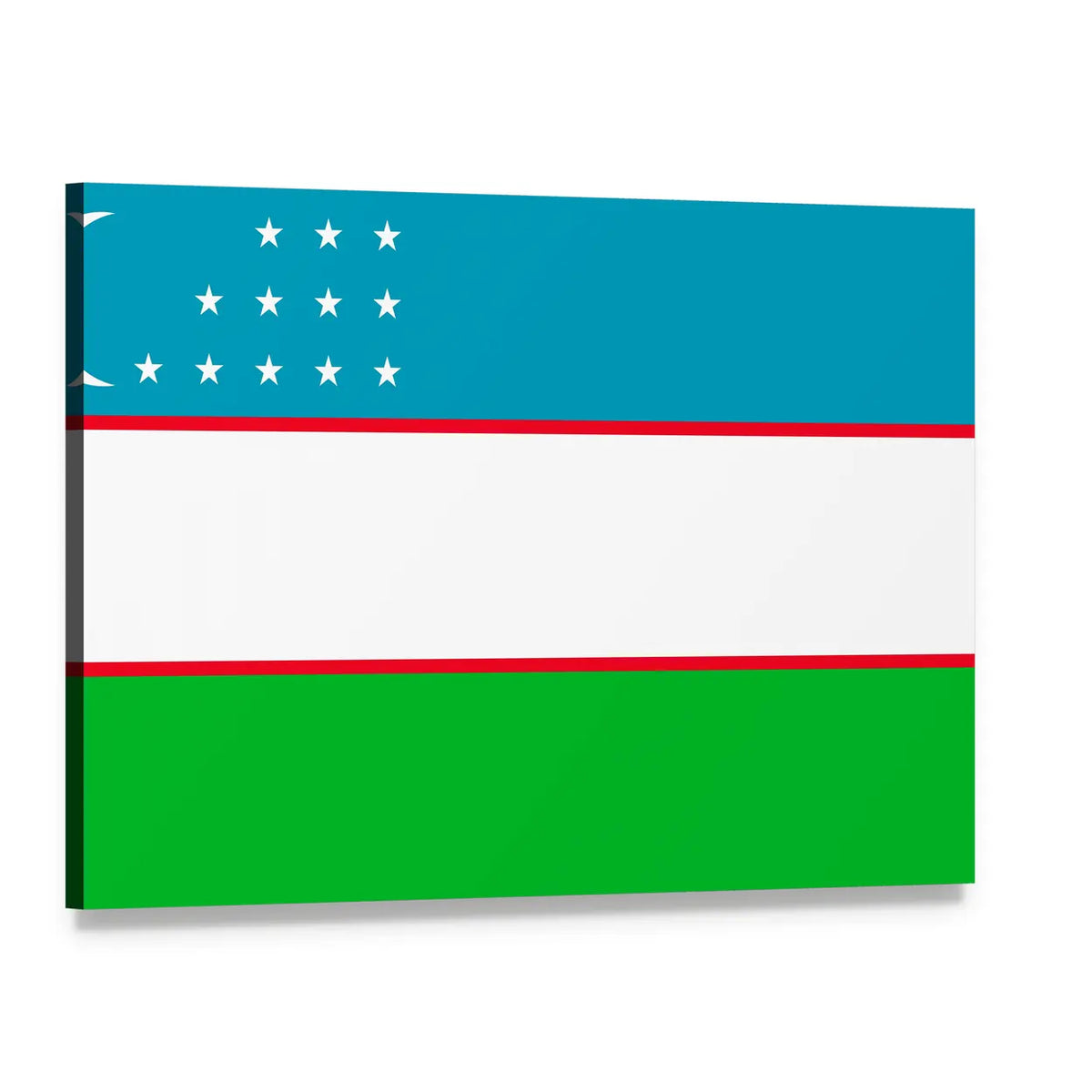 Uzbekistan Flag Canvas Wall Art, single panel gallery wrapped canvas, angled product view