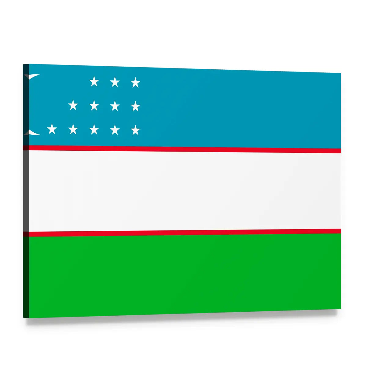 Uzbekistan Flag Canvas Wall Art, single panel gallery wrapped canvas, angled product view