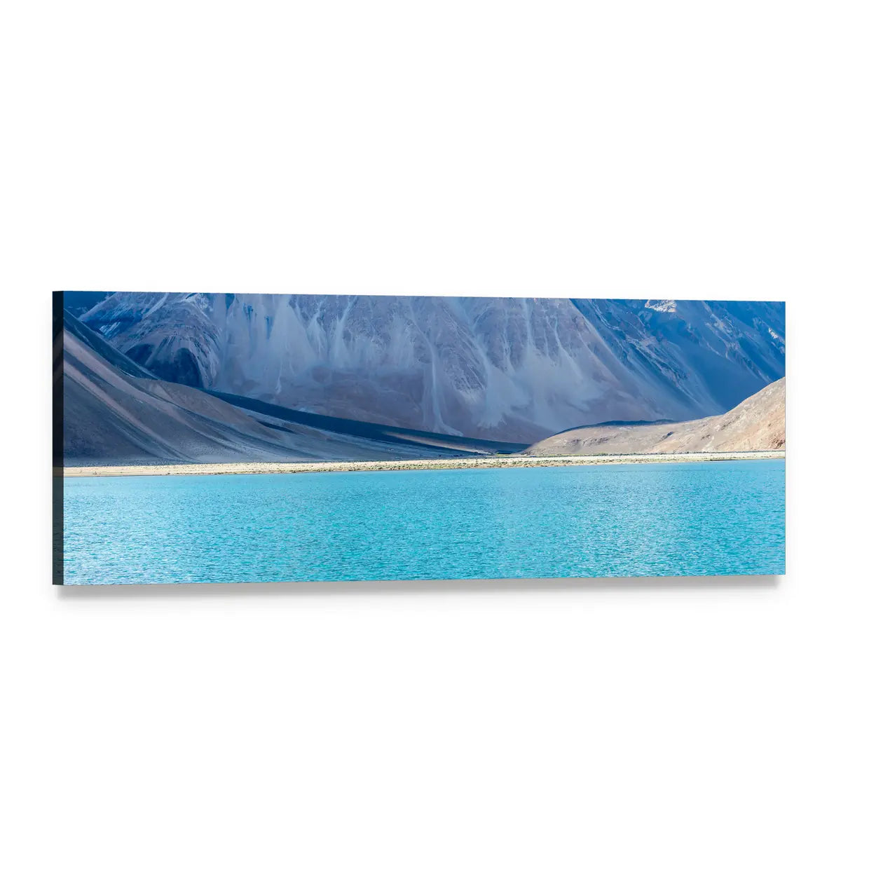 Mountain at Lake Pangong Panoramic Canvas Wall Art, single panel gallery wrapped canvas, angled product view