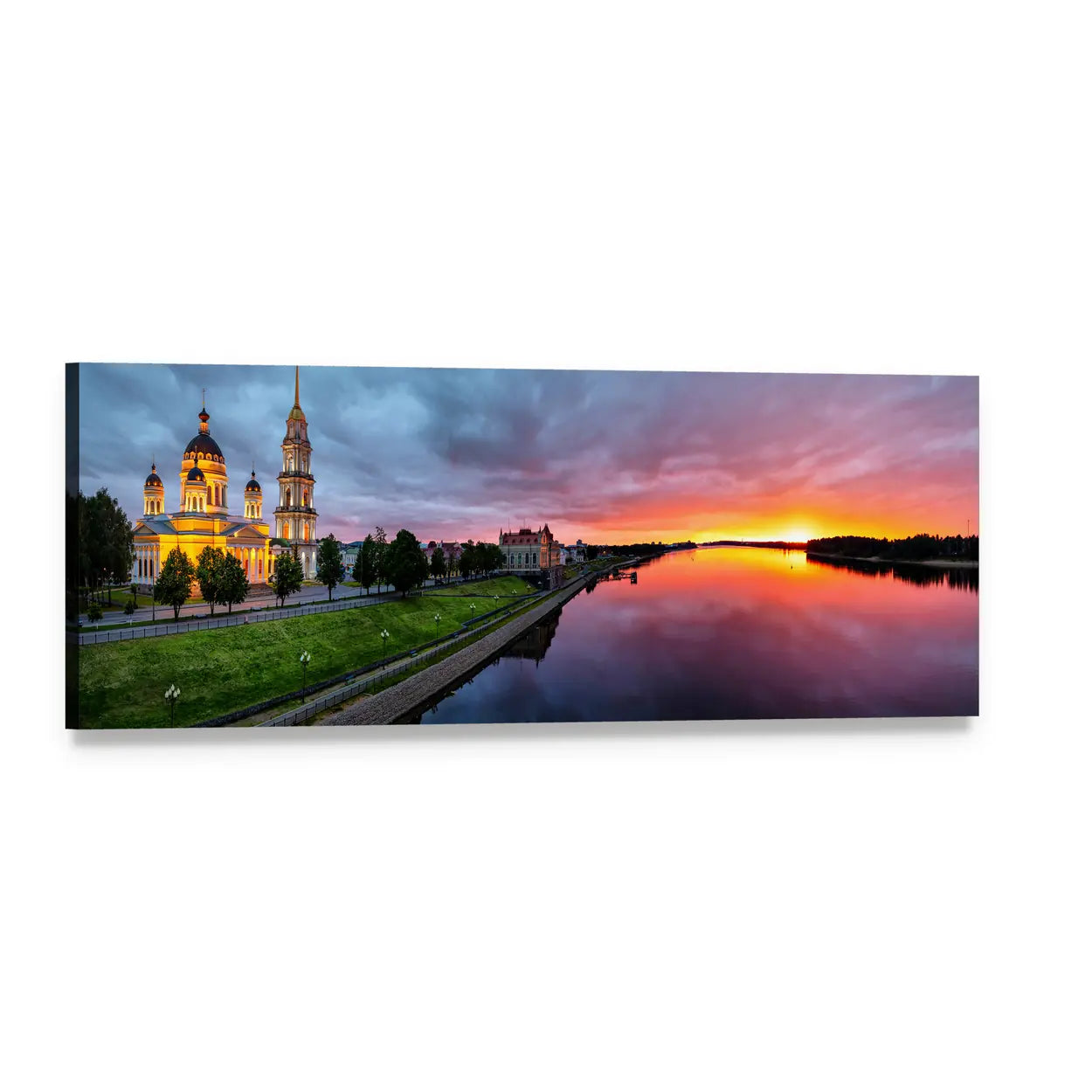 Savior Transfiguration Cathedral at Sunset Panoramic Canvas Wall Art, single panel gallery wrapped canvas, angled product view