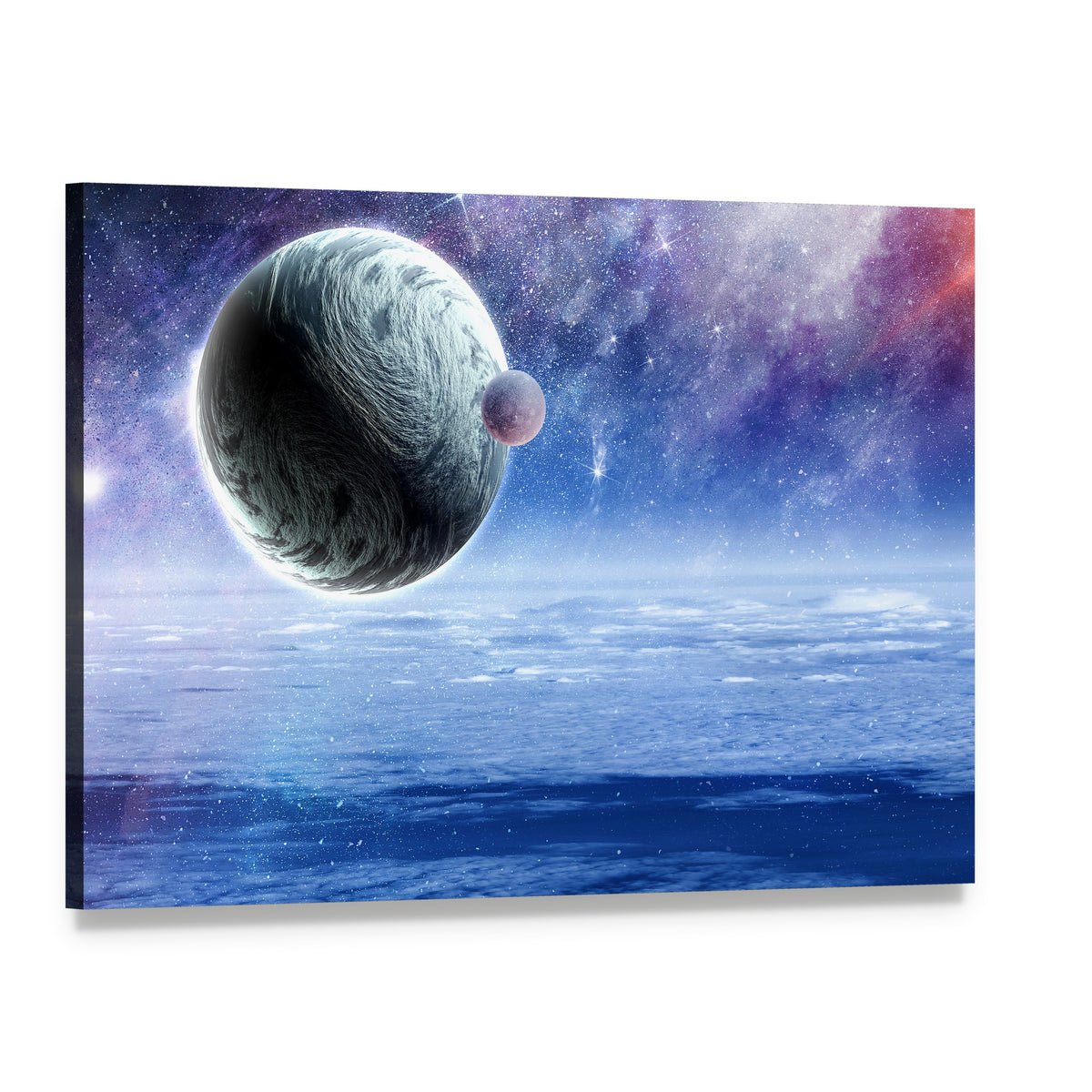 Ringed Planet Above Star-filled Ocean Canvas Wall Art, single panel gallery wrapped canvas, angled product view