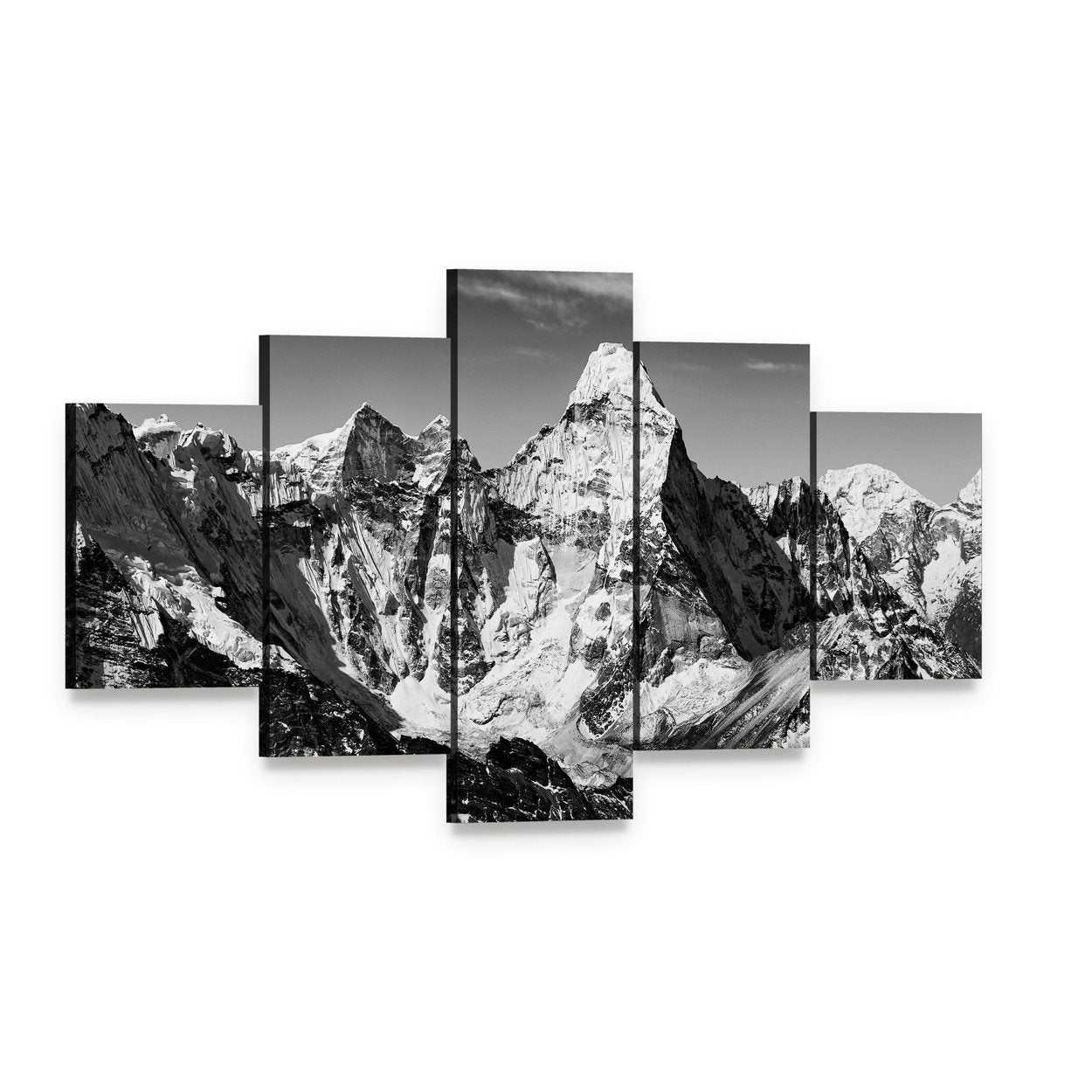 Ama Dablam in Black and White Canvas Wall Art, 5 panel 5 Star layout gallery wrapped canvas set, angled product view