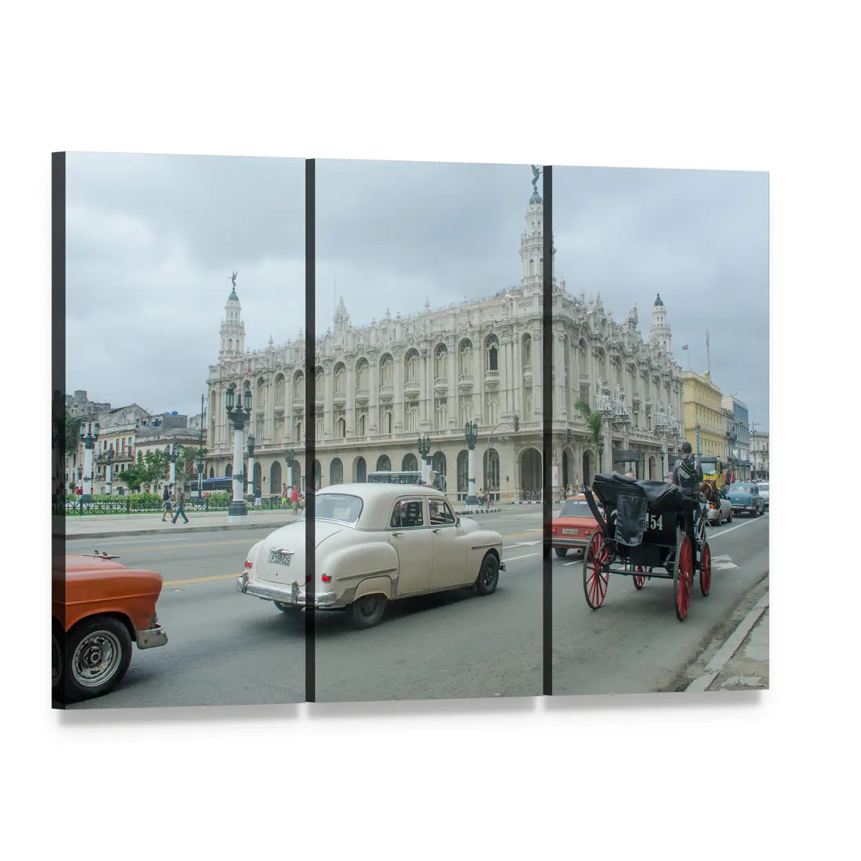 Great Theater of Havana Canvas Wall Art, 3 panel 3 Horizontal layout gallery wrapped canvas set, angled product view