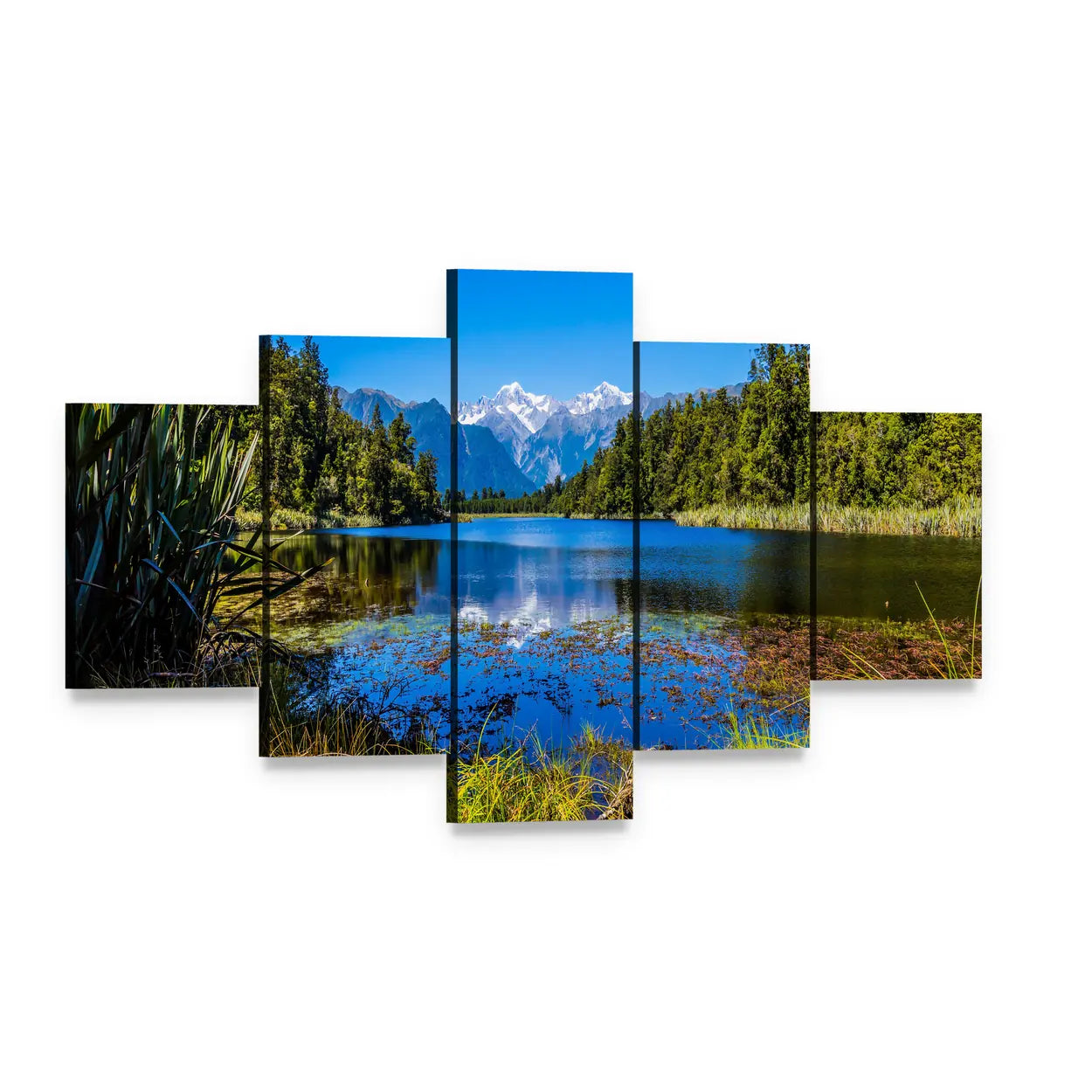 Mount Cook Reflected in Lake Canvas Wall Art, 5 panel 5 Star layout gallery wrapped canvas set, angled product view