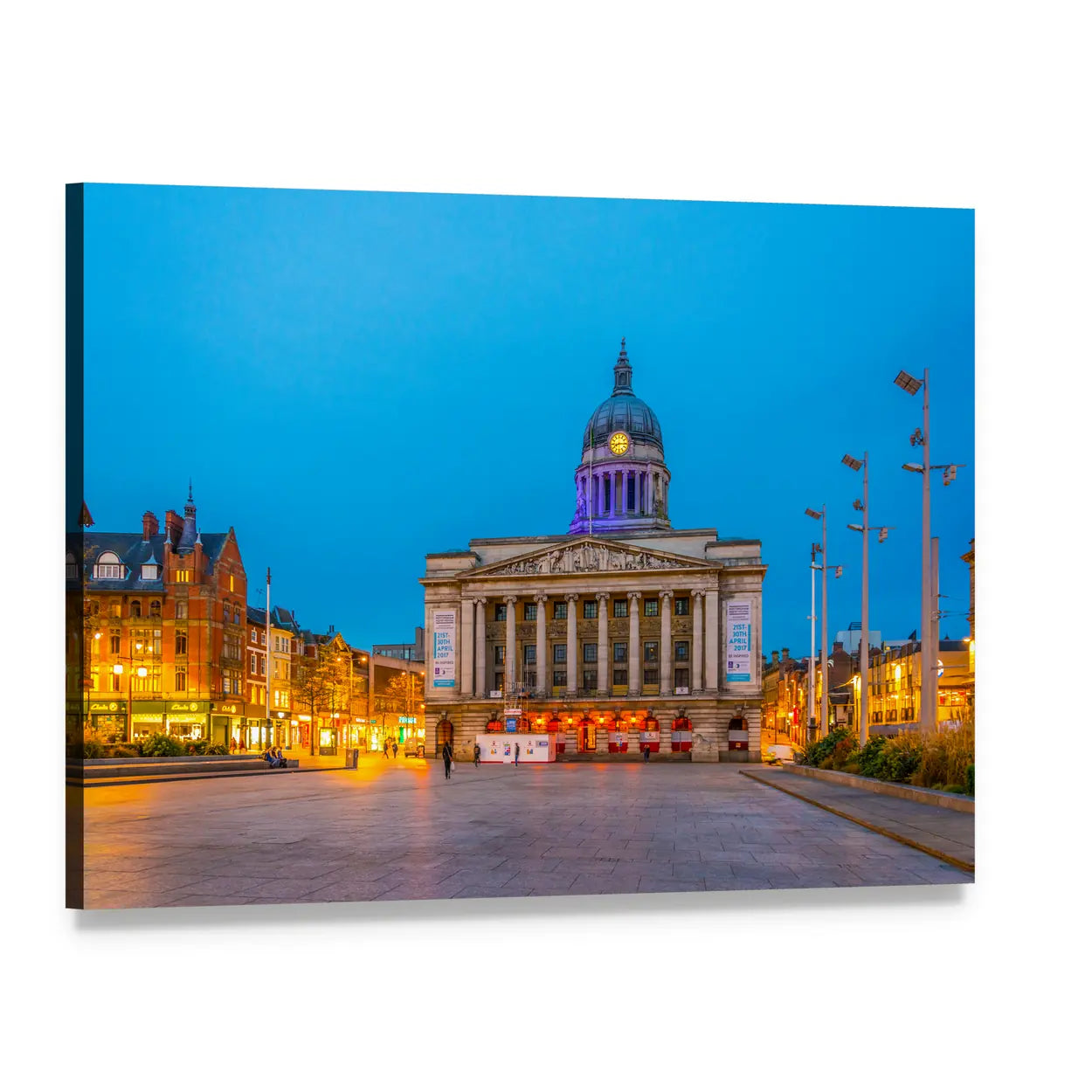 Neoclassical Town Hall at Dusk Canvas Wall Art, single panel gallery wrapped canvas, angled product view