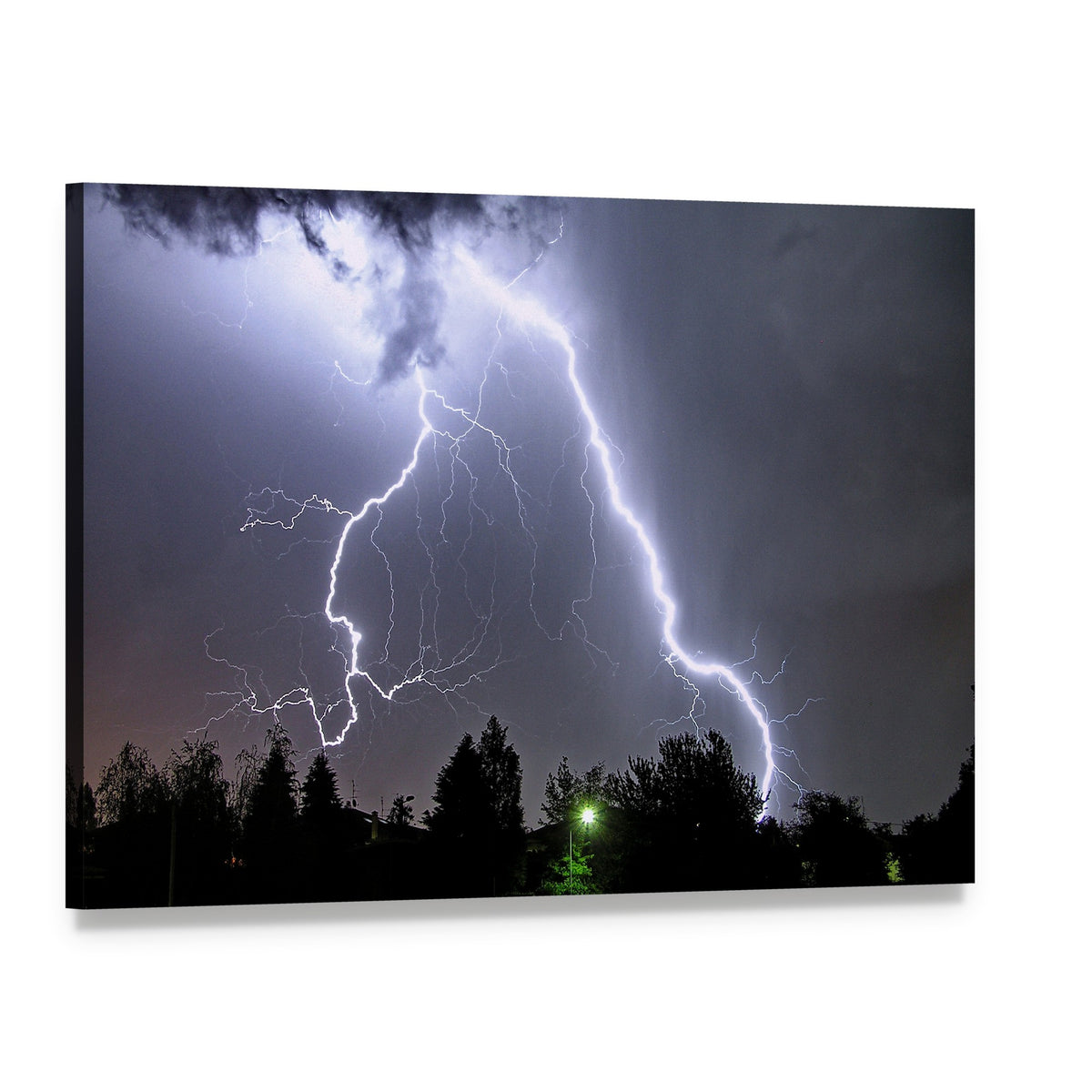 Lightning in Summer Storm Canvas Wall Art, single panel gallery wrapped canvas, angled product view