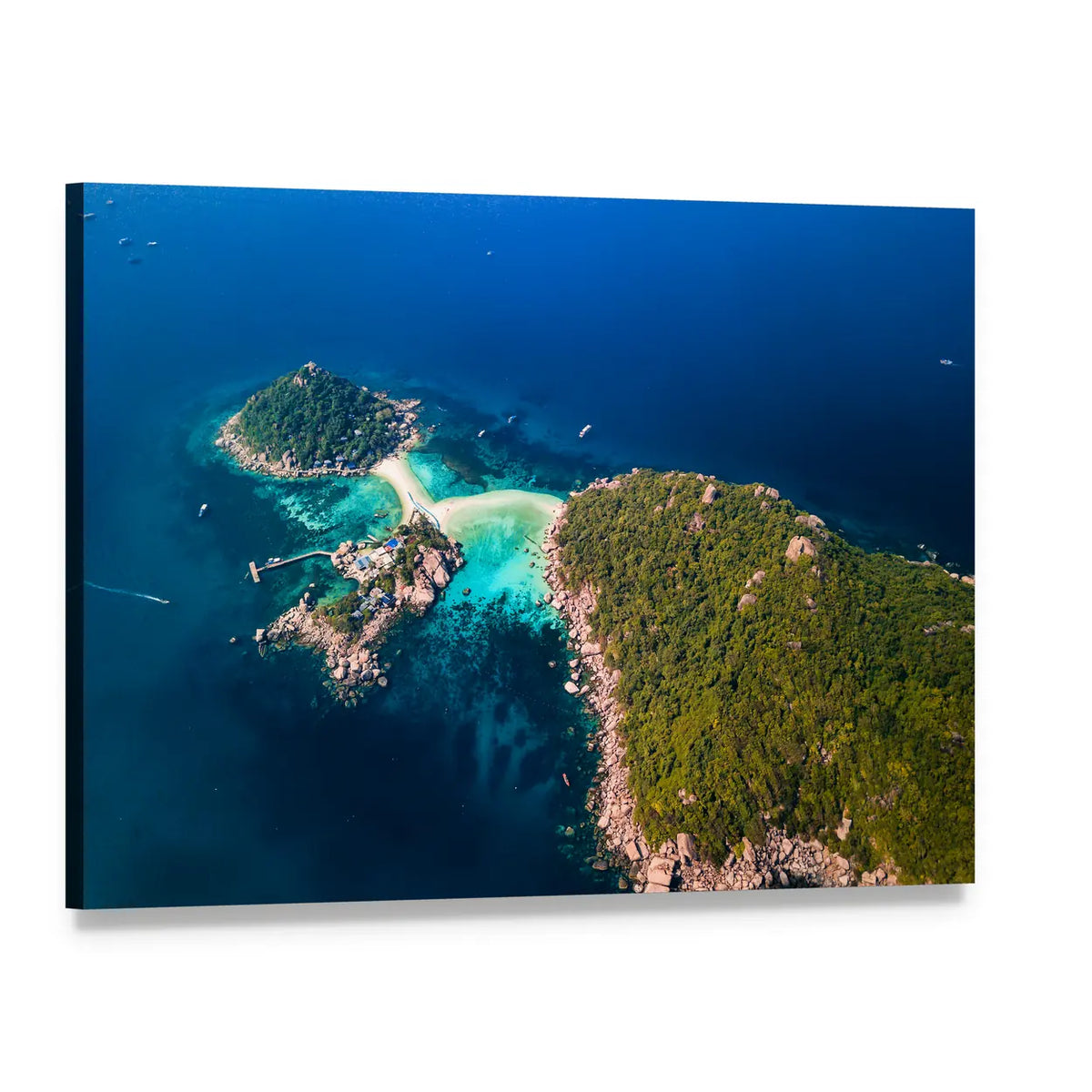 Koh Tao Island Aerial View Canvas Wall Art, single panel gallery wrapped canvas, angled product view