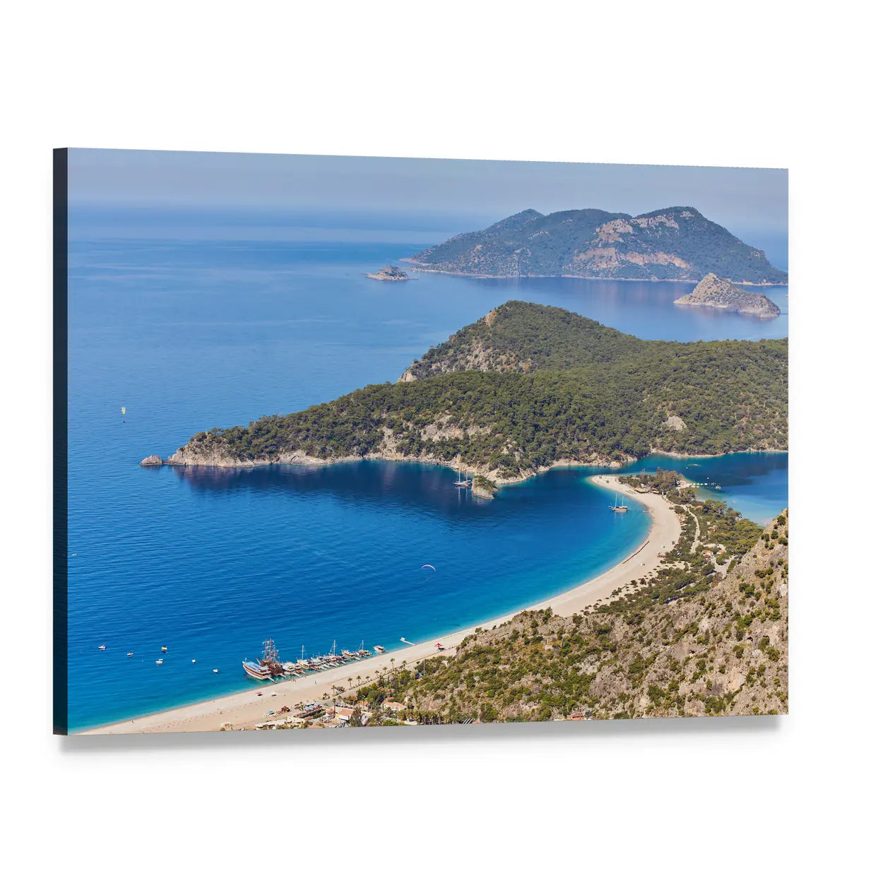 Aerial Beach with Islands and Boats Canvas Wall Art, single panel gallery wrapped canvas, angled product view