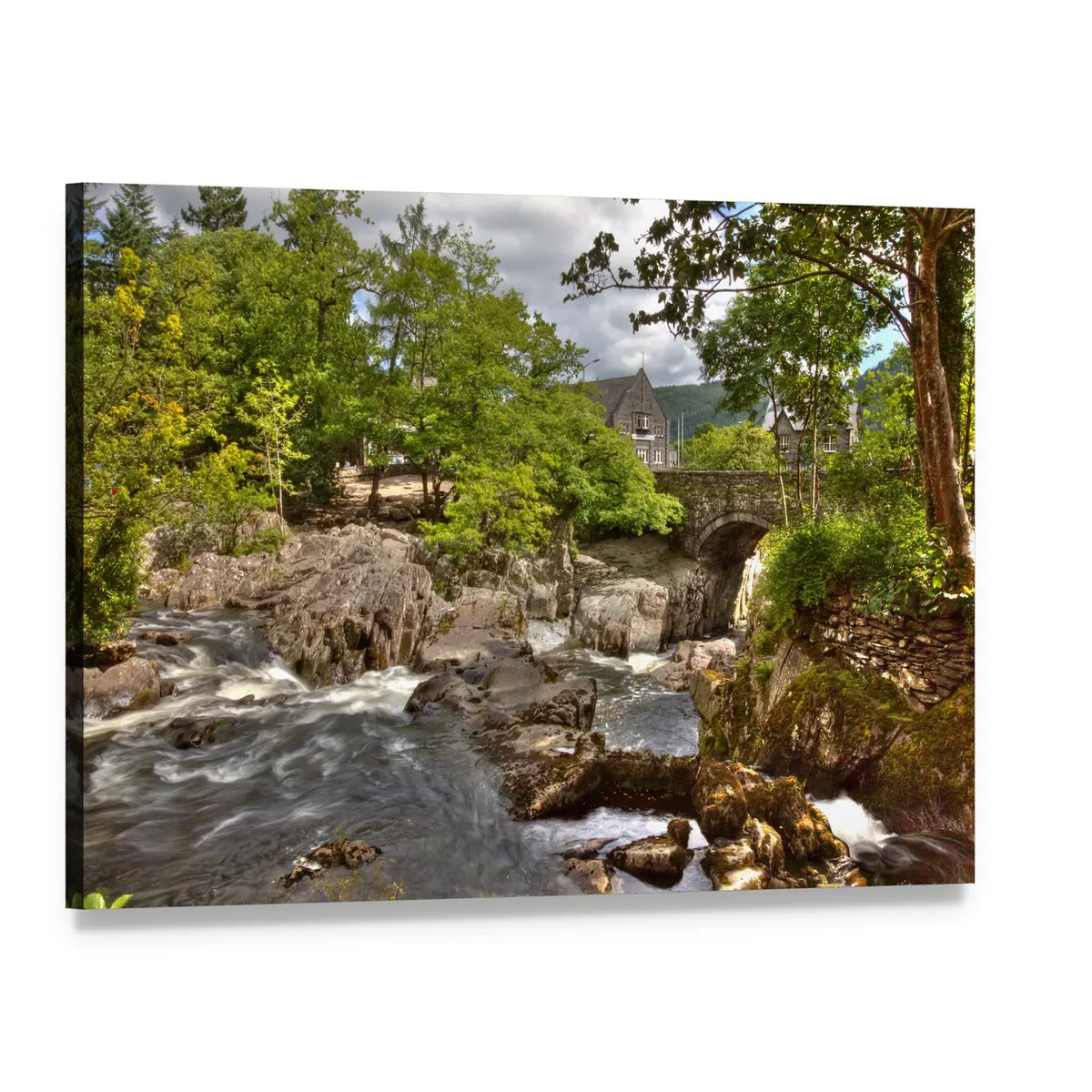 Betws Y Coed Bridge Canvas Wall Art, single panel gallery wrapped canvas, angled product view