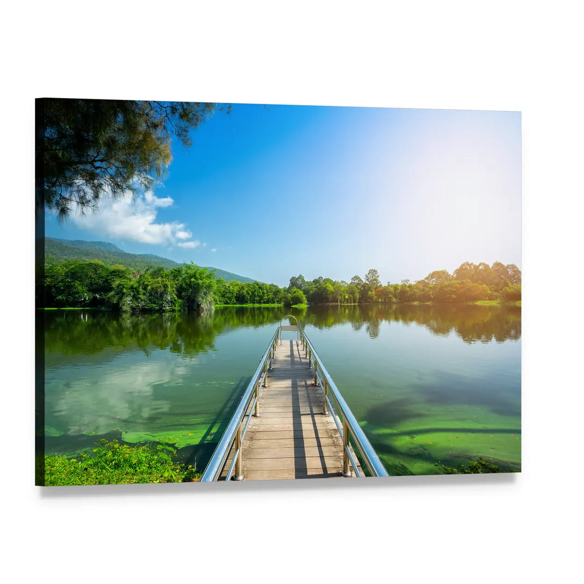 Jetty on Green Lake Canvas Wall Art, single panel gallery wrapped canvas, angled product view
