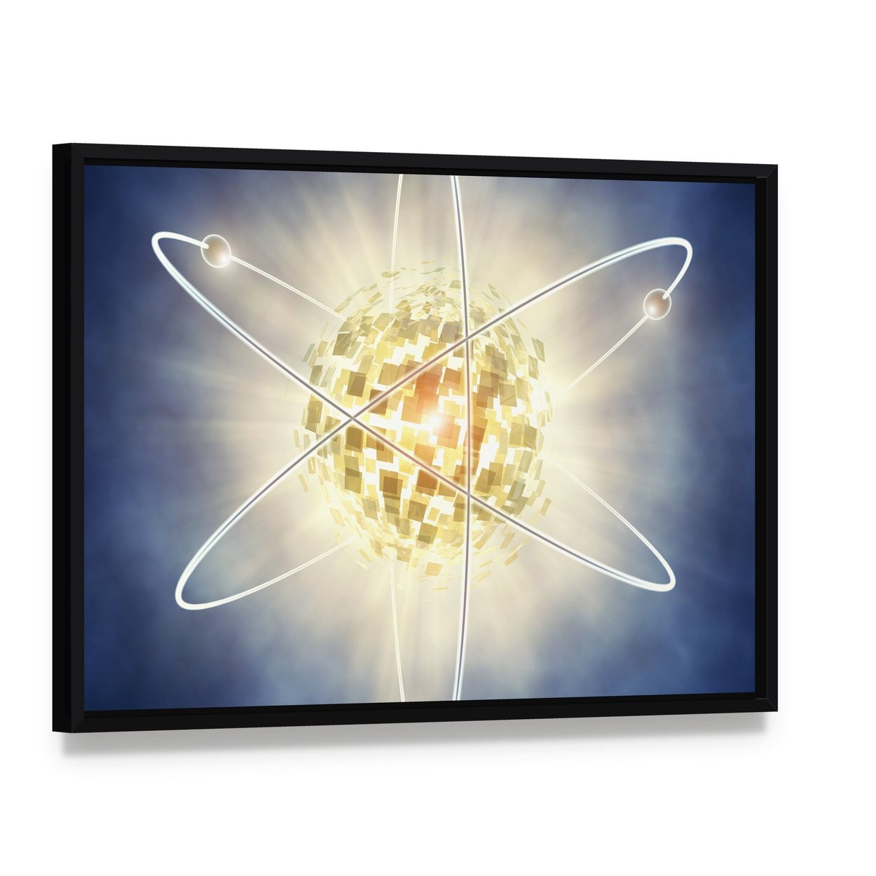 Nuclear Fission Concept Canvas Wall Art, framed canvas in a black floater frame, angled product view